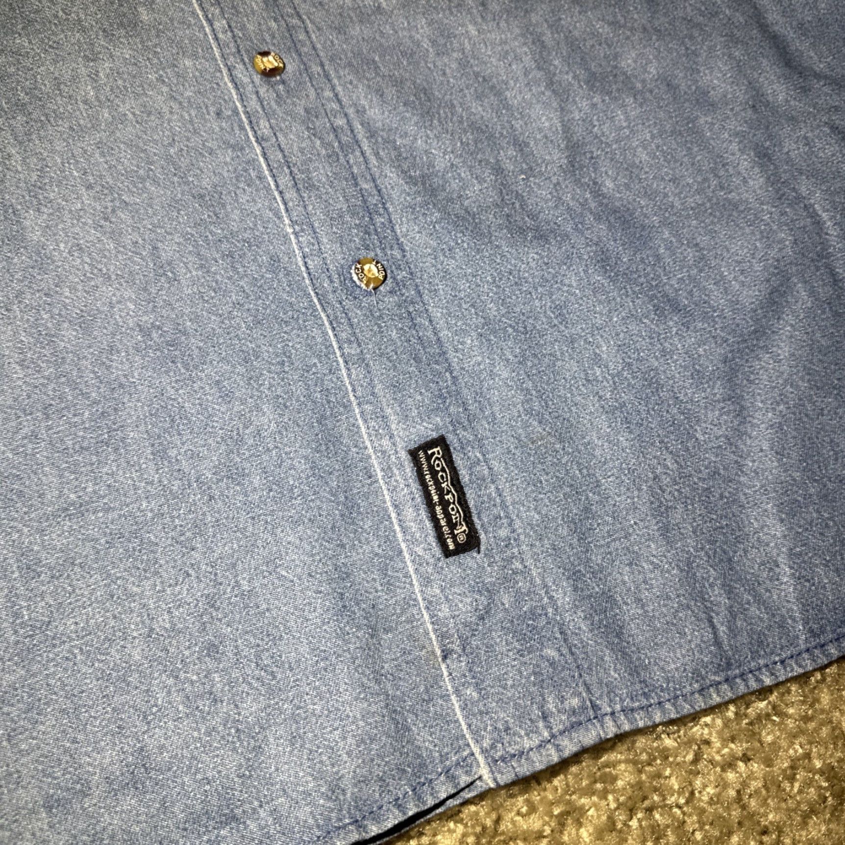 Vintage VINTAGE Rock Point Denim Button-Up Shirt L Men Blue Flag 2006 Texas Authentics Dry Goods Long Sleeve Size US L / EU 52-54 / 3 - 5 Thumbnail