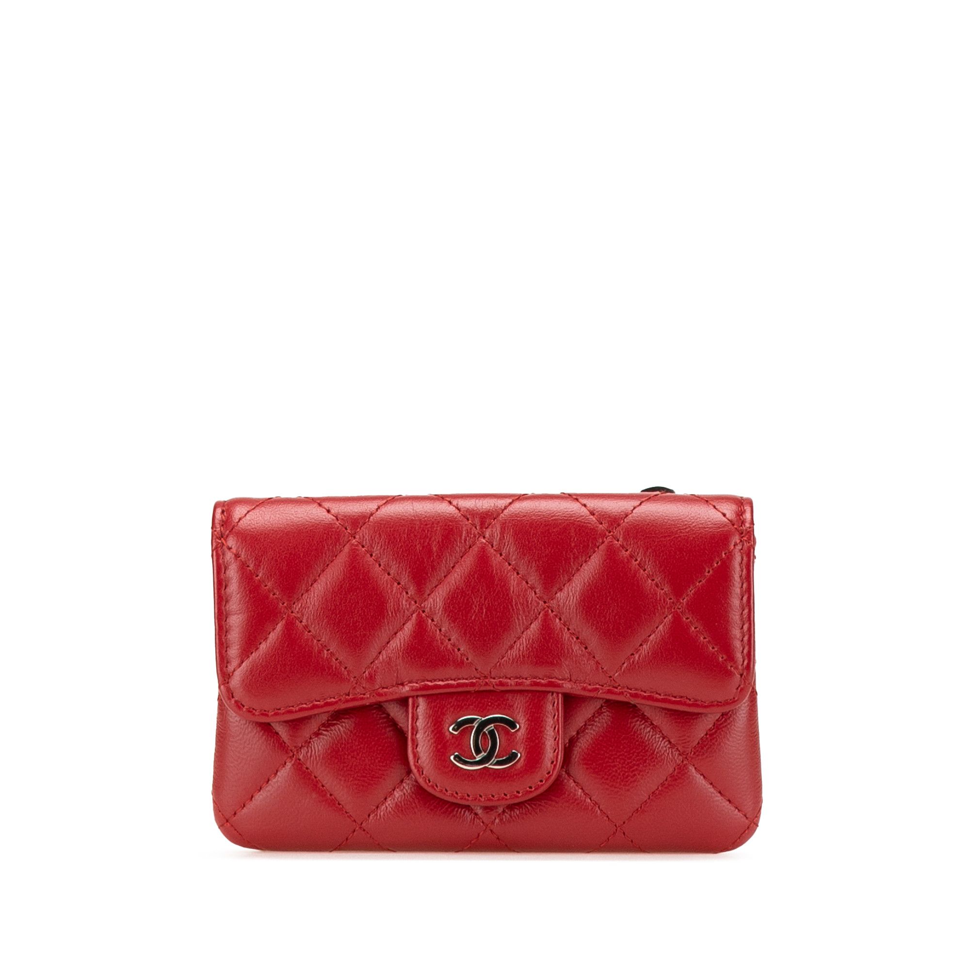 Chanel Cc Quilted Lambskin Coin Purse in Red, Women's