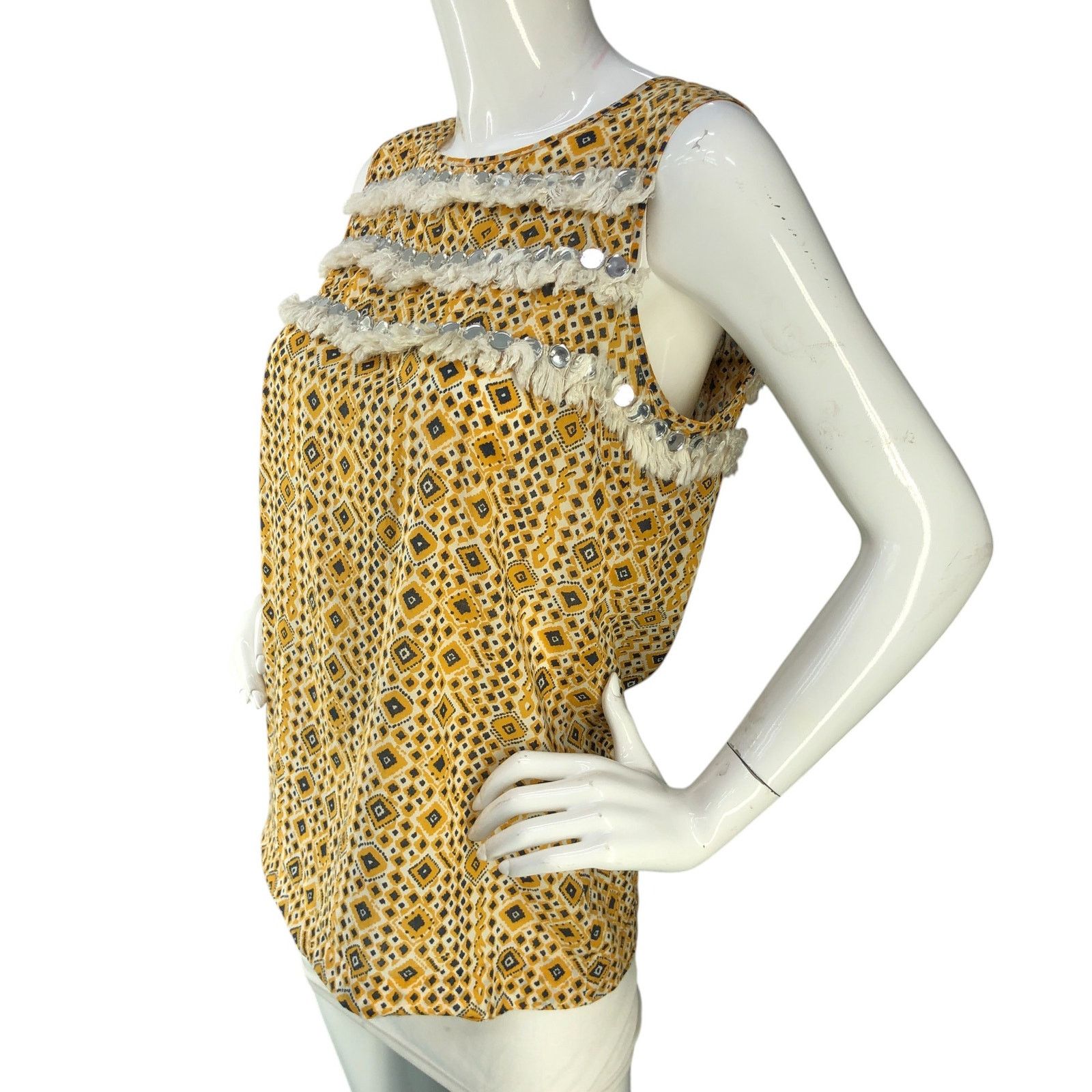 Tory Burch Tory Burch Size 6 Top Embellished Fringe Sleeveless Yellow Size M / US 6-8 / IT 42-44 - 4 Thumbnail