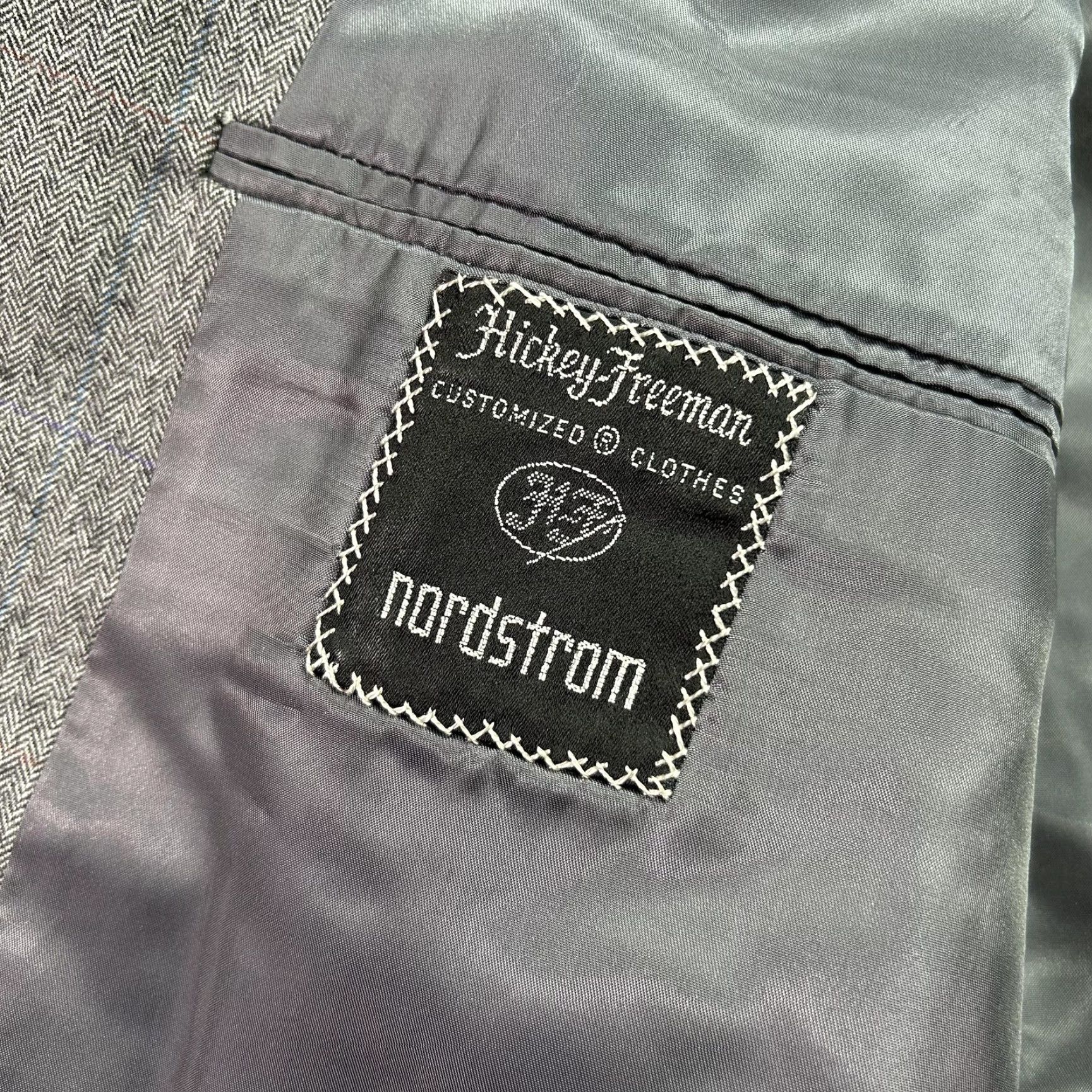 Vintage Hickey Freeman Blazer Mens 44L Gray Herringbone Wool Sport Coat Jacket Size 44R - 6 Thumbnail