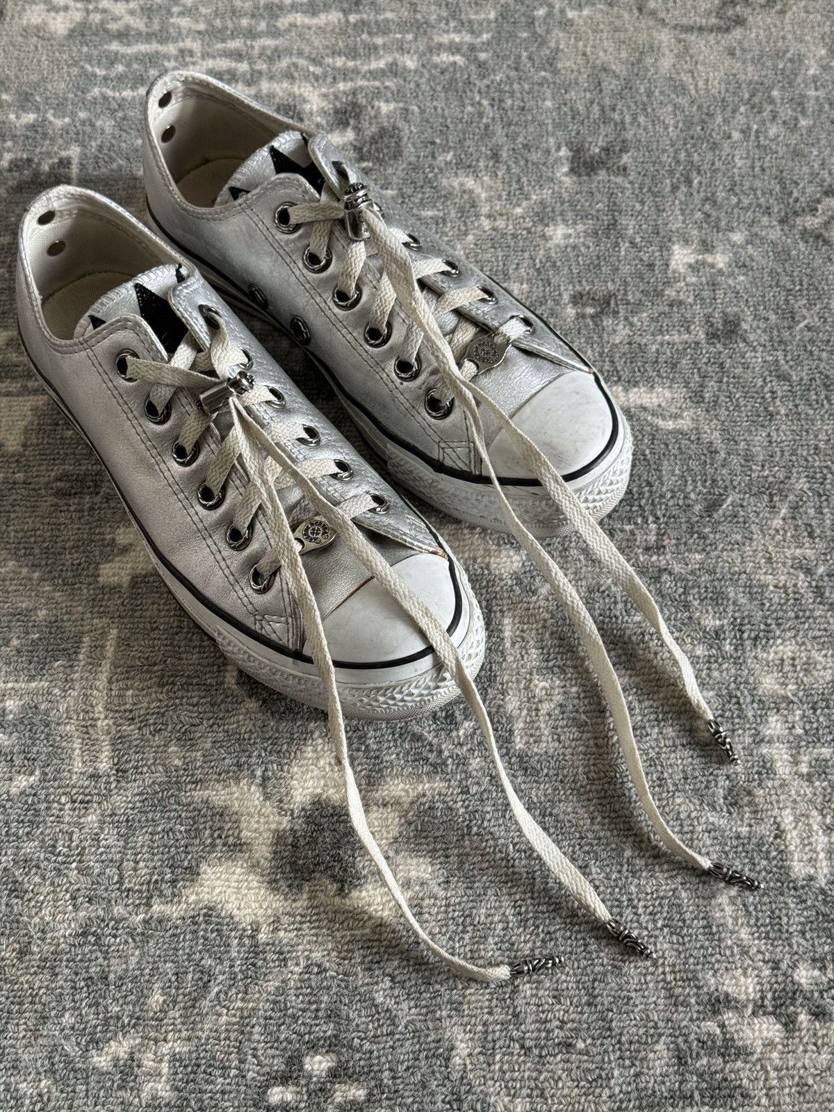 image of Chrome Hearts x Converse Silver Leather Chuck Taylor Low Shoes, Men's (Size 7)