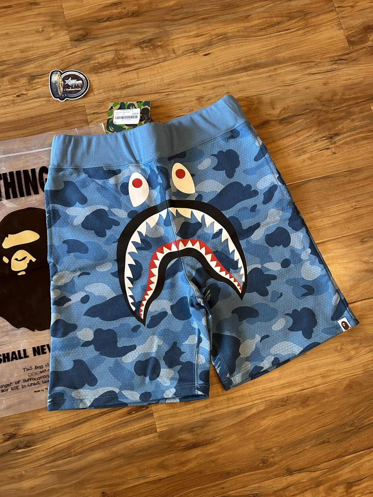 NEW Bape Blue HoneyComb Camo Shark Sweat Shorts