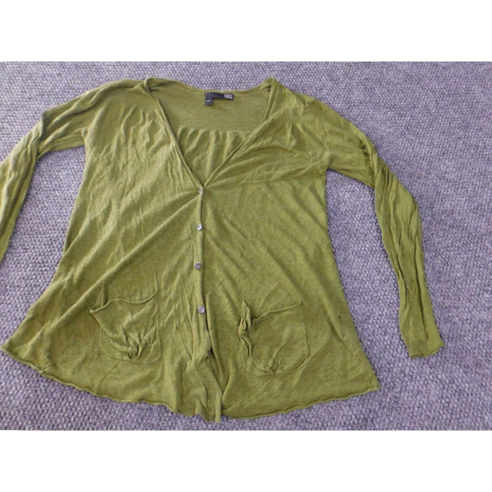 Eileen Fisher Eileen Fisher Sweater Cardigan Womens Small Linen Silk Lightweight Green Button Knit Crew Neck Raglan Sleeve Casual Regular Size S / US 4 / IT 40 - 3 Thumbnail