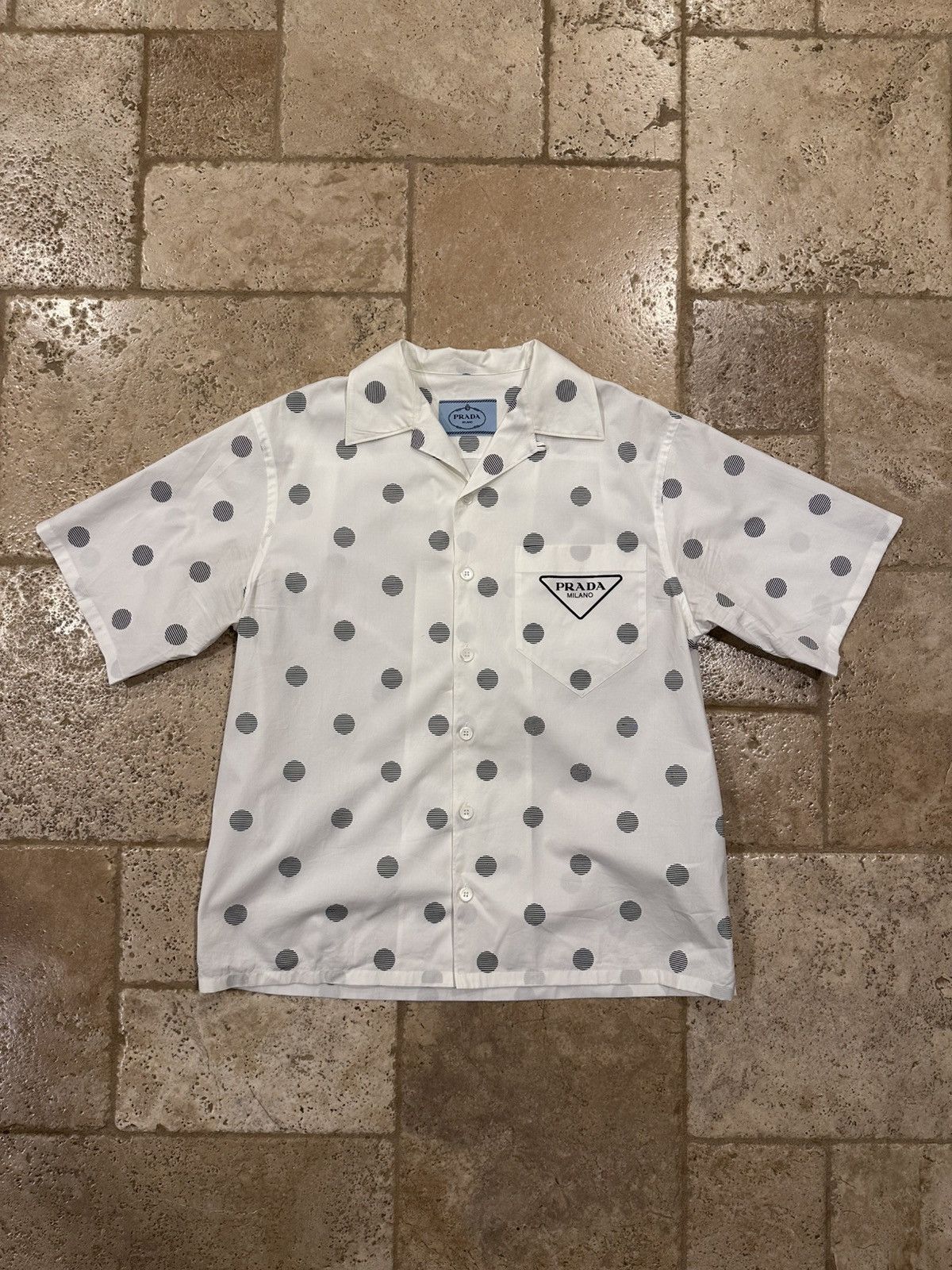 Prada Prada Polka-Dot White Triangle Logo Bowling Button Up Shirt Size US M / EU 48-50 / 2 - 3 Thumbnail