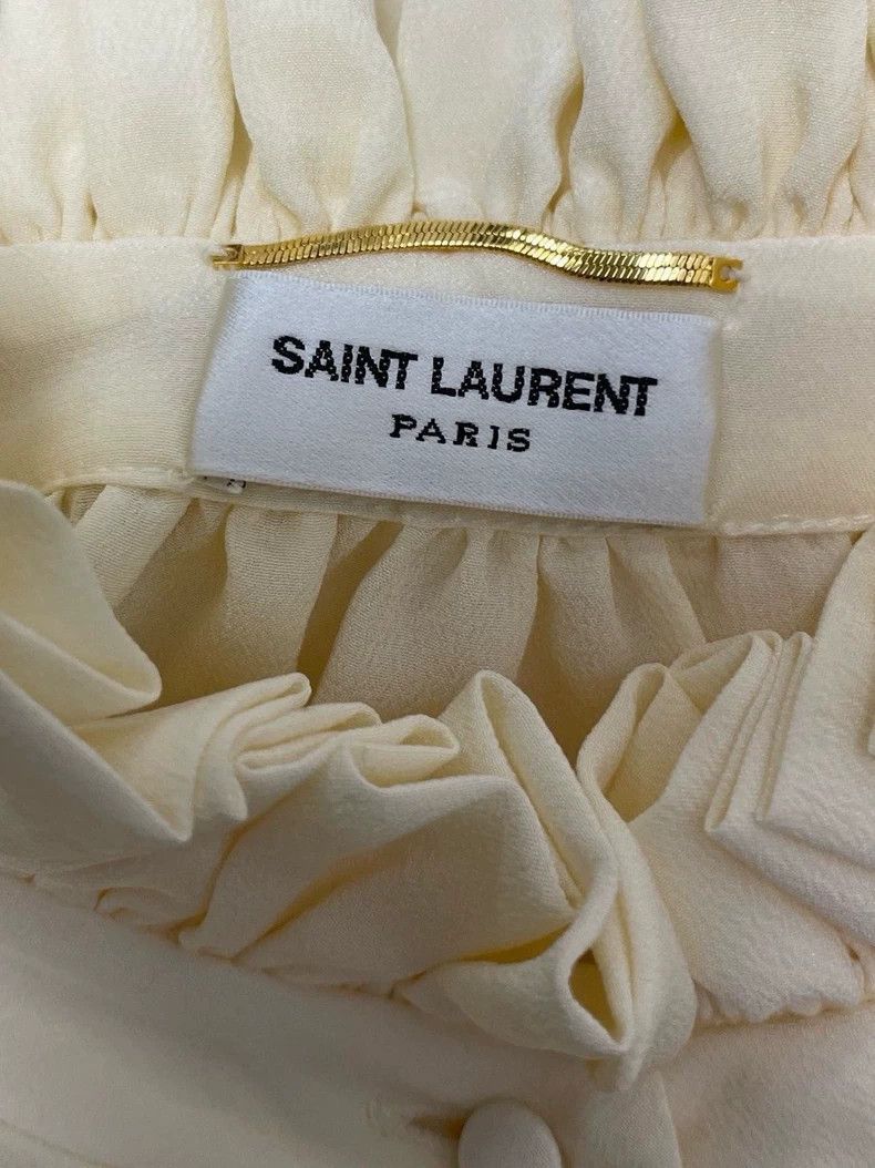 Saint Laurent Paris Saint Laurent Paris Saint Laurent Beige Silk Shirt with Ti Size US M / EU 48-50 / 2 - 2 Thumbnail