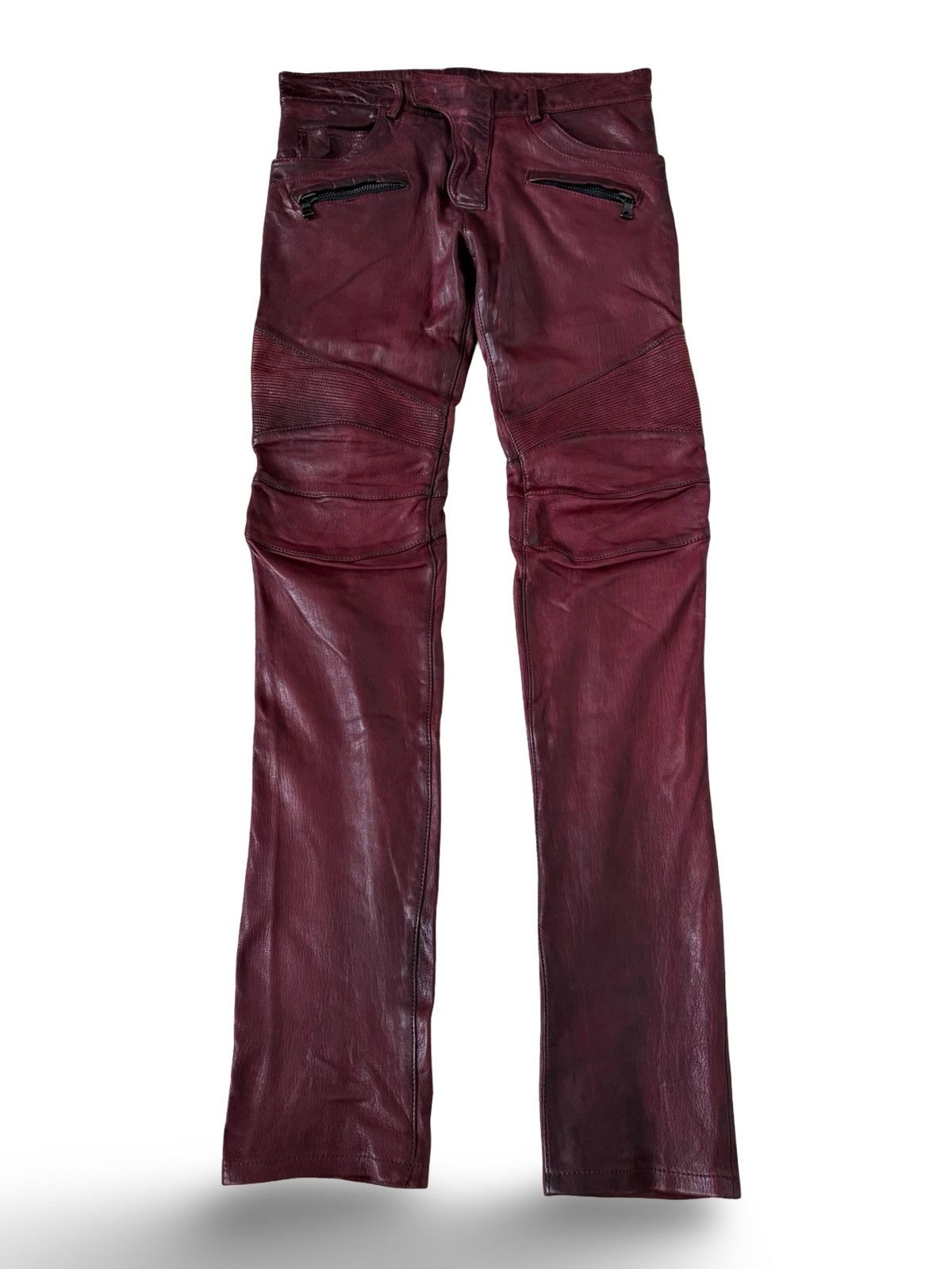Balmain Balmain FW13 Oxblood Leather Bikers Size US 29 - 1 Thumbnail