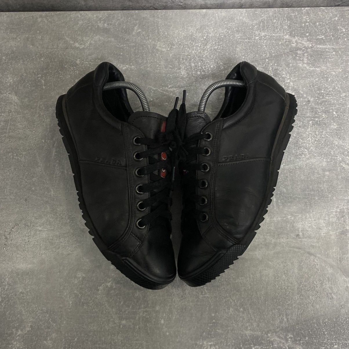 Prada 2000s Prada Black Leather Sneakers Size US 6.5 / EU 39-40 - 2 Thumbnail