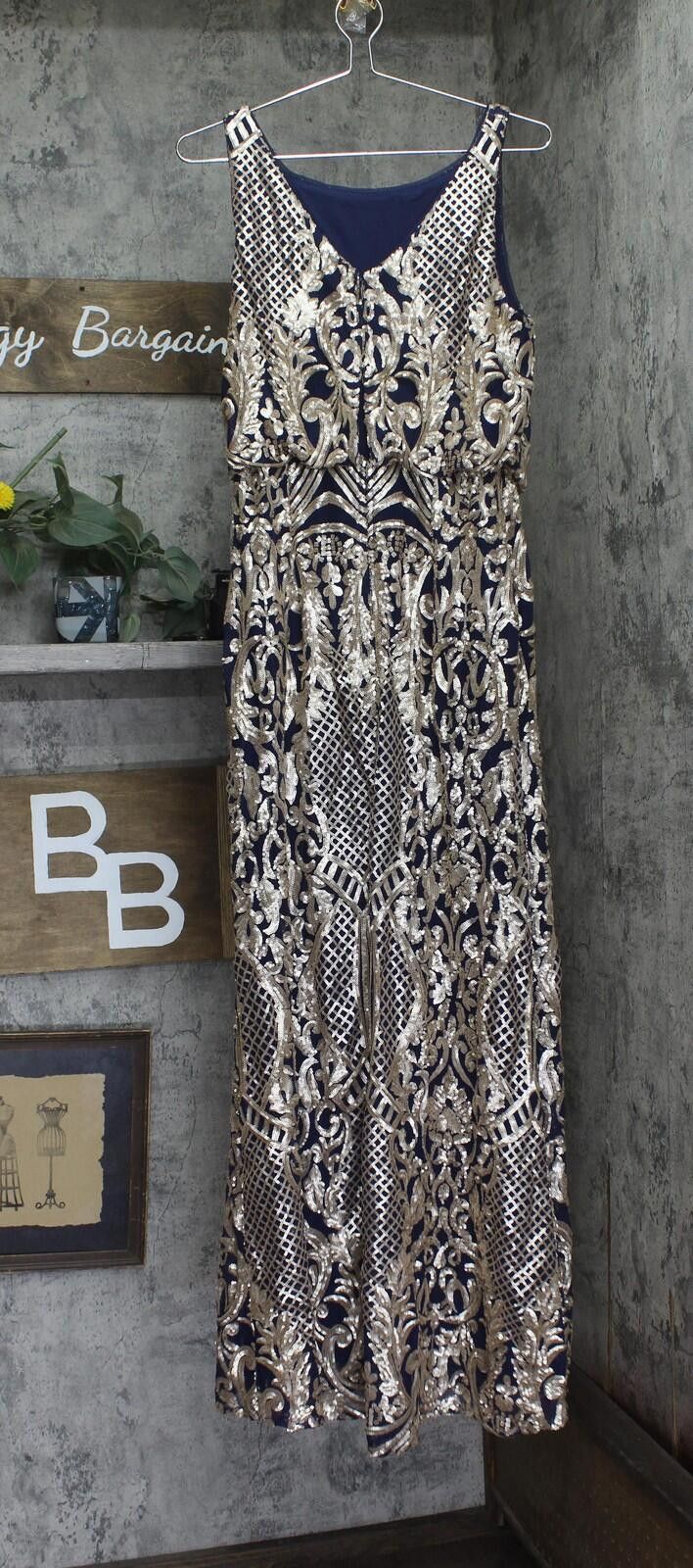 Other Nwt R&m Richards Blouson Dress Gown Navy Blue / Gold 10 Size L / US 10 / IT 46 - 2 Thumbnail