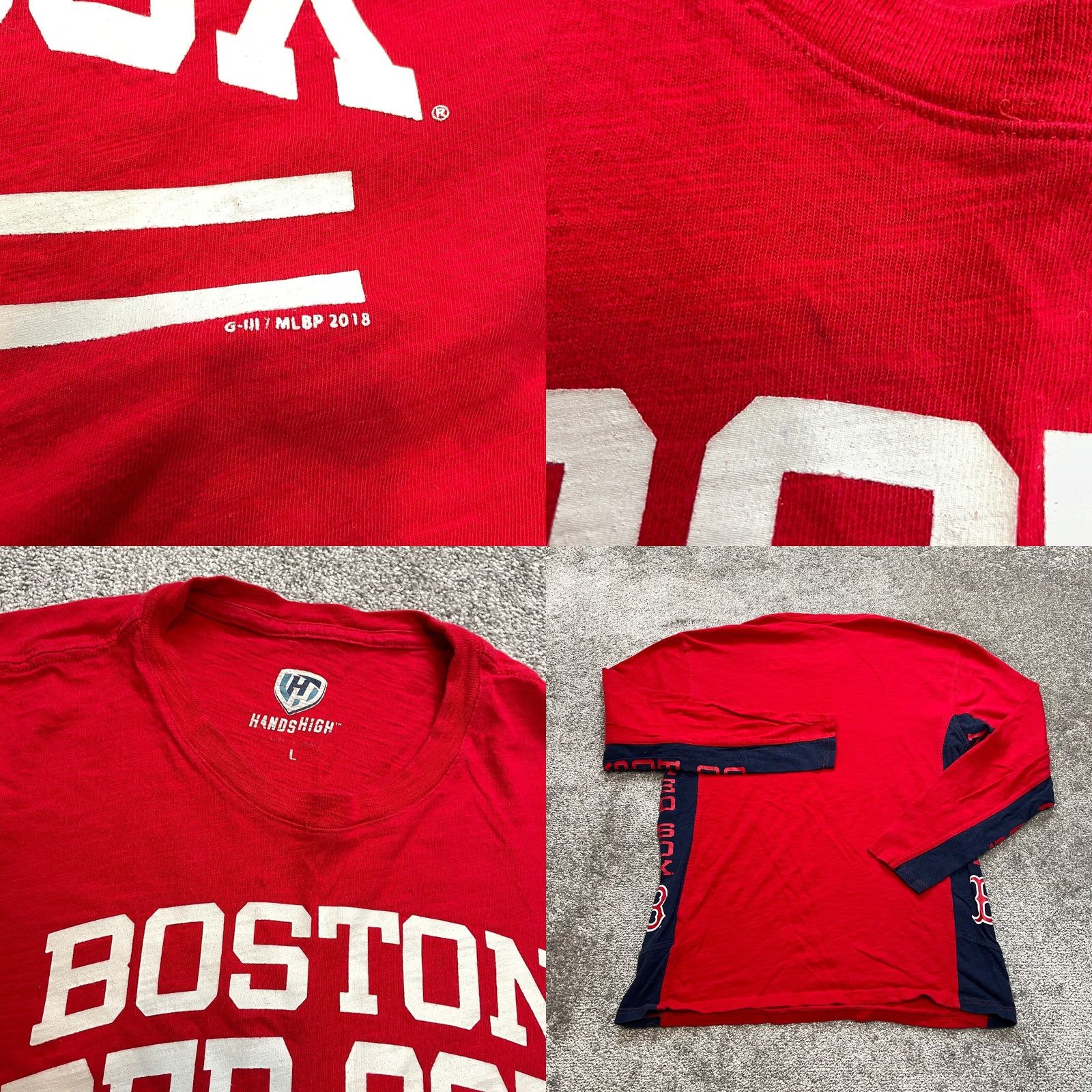 Vintage Hands High Shirt Mens Large Red Boston Red Sox Long Sleeve Cotton Baseball Crew Size US L / EU 52-54 / 3 - 9 Thumbnail