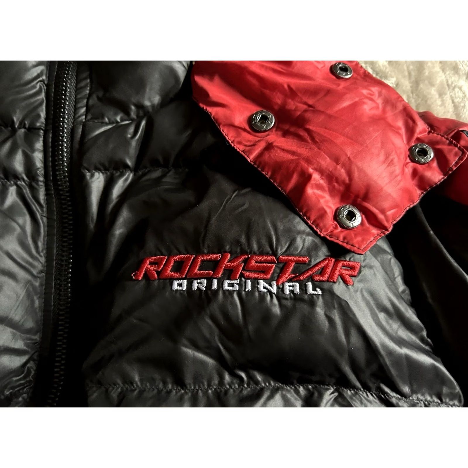 Vintage VINTAGE Rockstar Original Black Coat Puffer Jacket Removable Hood Dual Zip Men XL Black Polyester Zip Logo Puffer Jacket Mens XL Size US XL / EU 56 / 4 - 5 Thumbnail