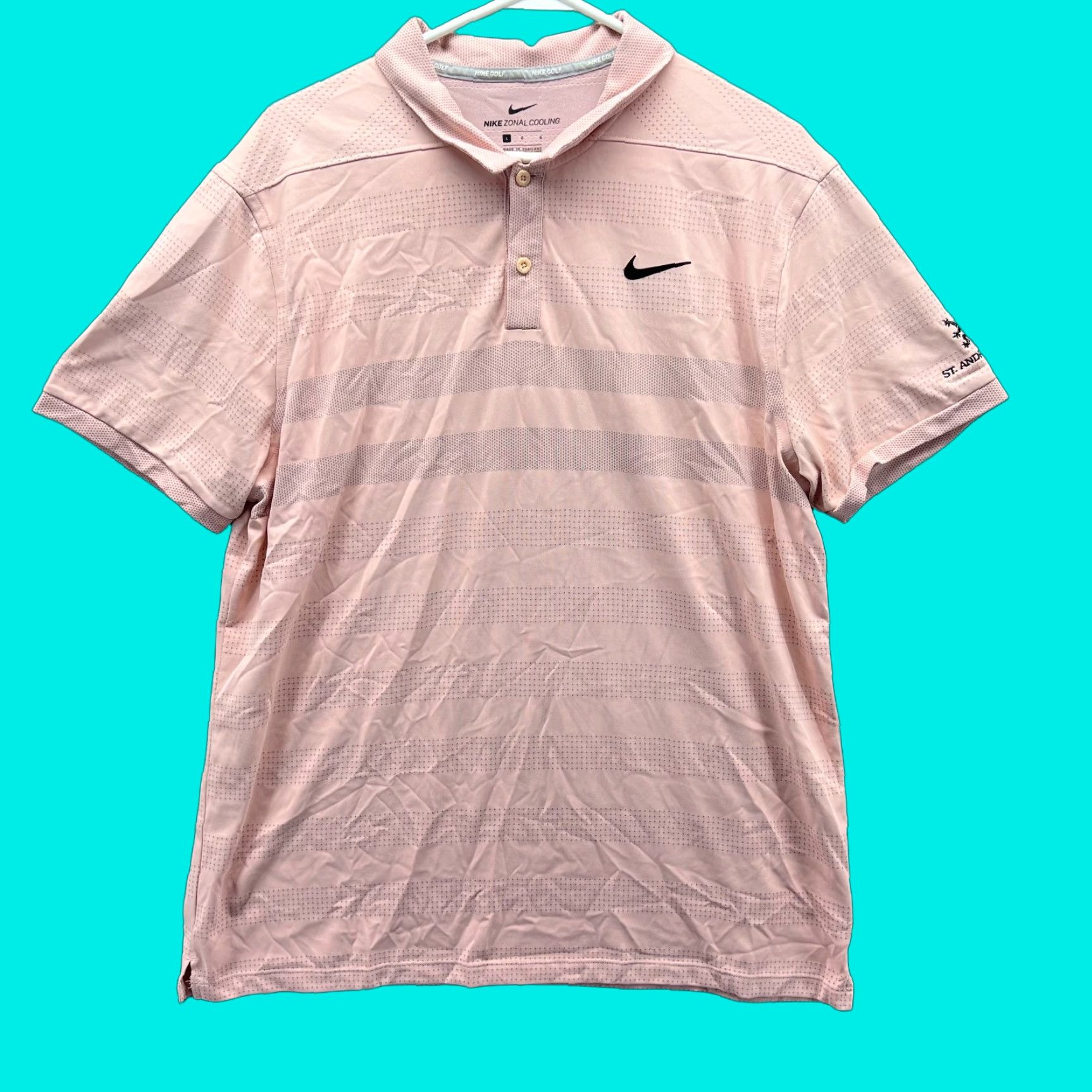 Nike Nike Polo Shirt Mens Large Pink Peach Swoosh Zonal Cooling St Andrews CC Golf Size US L / EU 52-54 / 3 - 1 Thumbnail