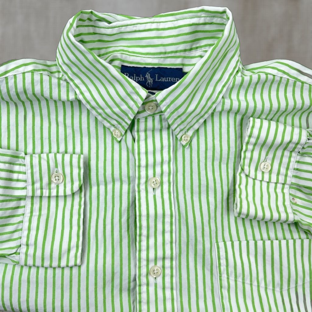 Ralph Lauren Ralph Lauren Button-Up Shirt Men Large Green Striped Poplin Dress A2* Regular Fit Size 42R - 1 Thumbnail
