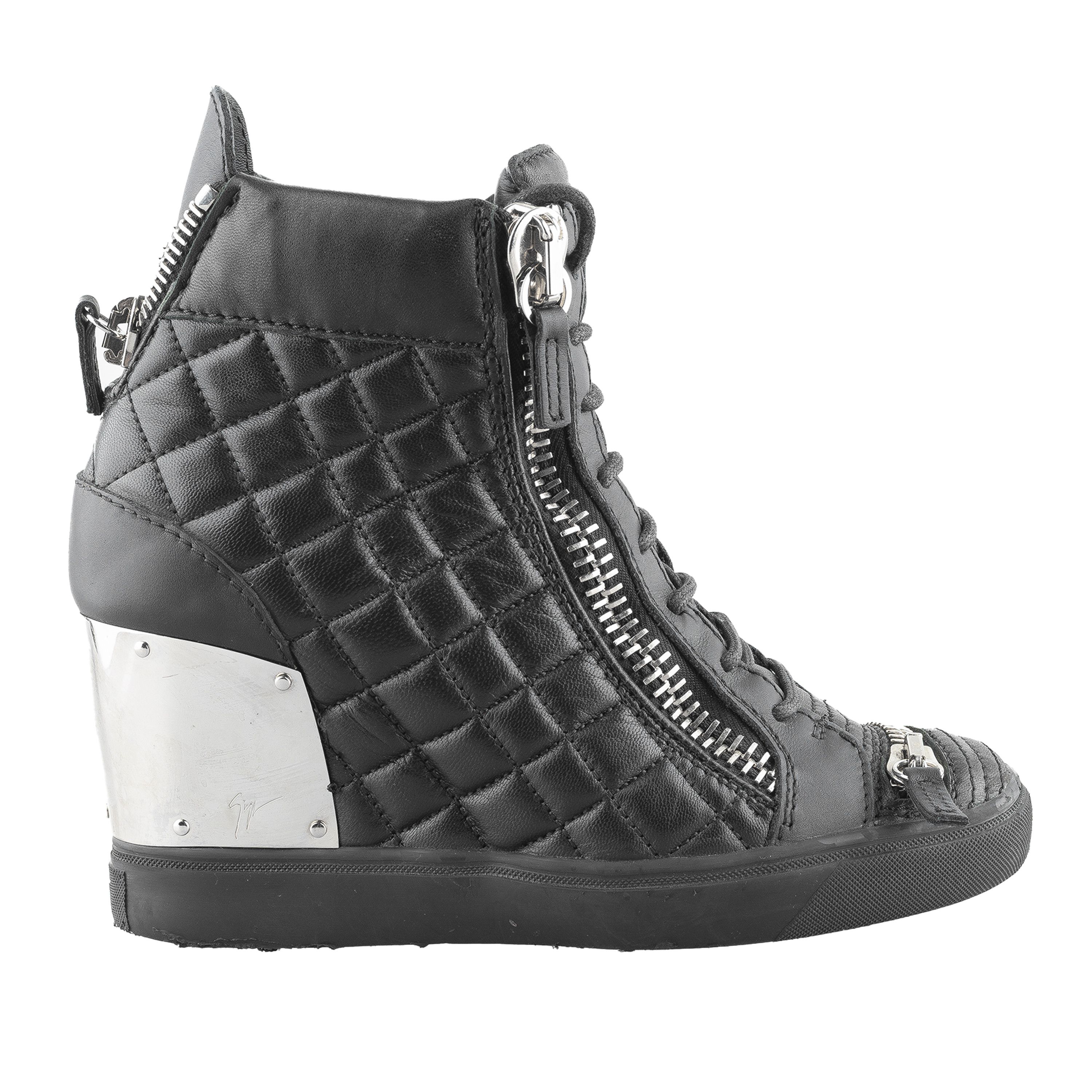 Giuseppe Zanotti Giuseppe Zanotti Black Leather Wedge Sneakers (38 EU) Size US 7 / IT 37 - 3 Thumbnail