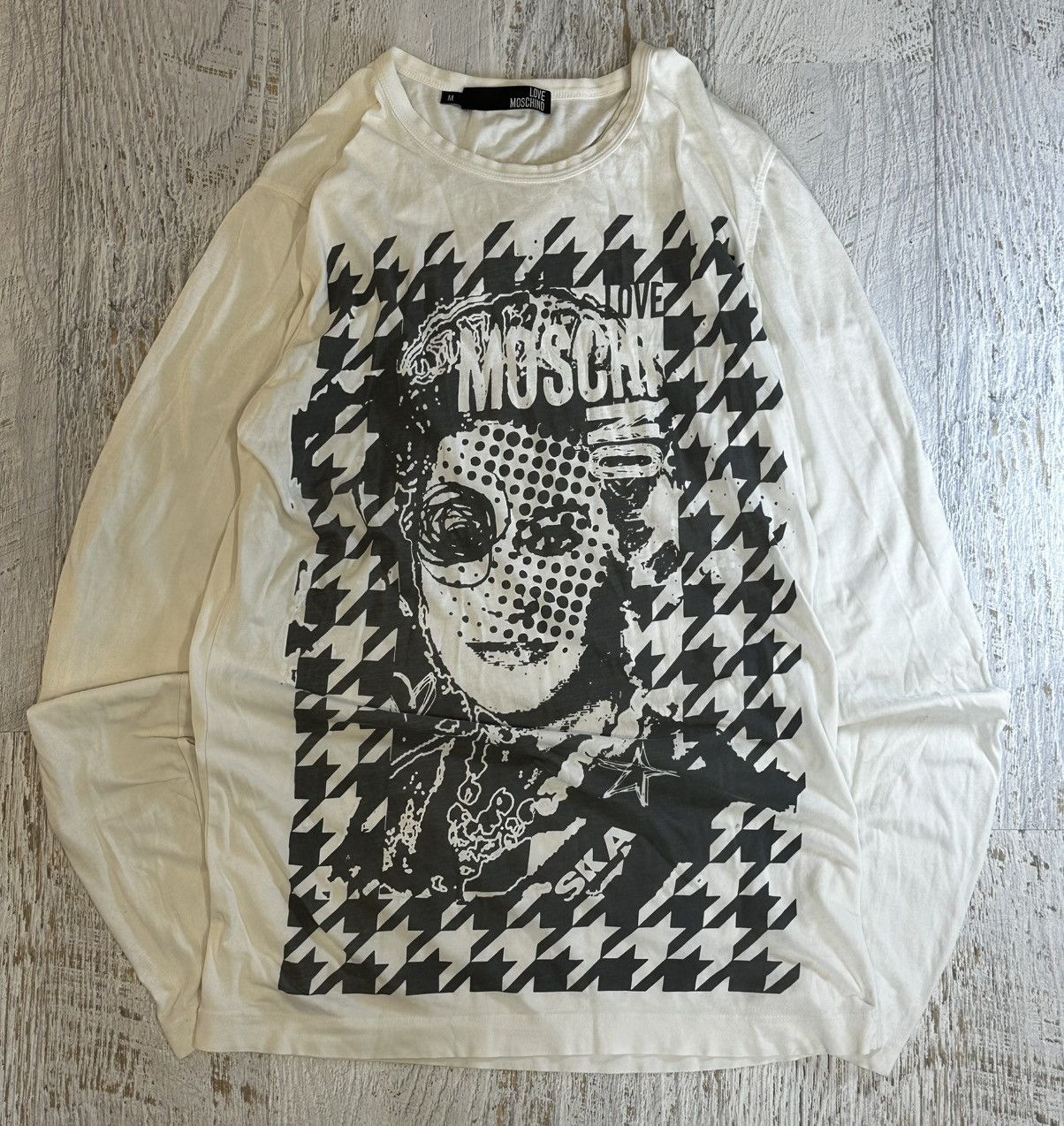 Love Moschino Love Moschino Ivory Printed Cotton Long Sleeve T-Shirt Size M / US 6-8 / IT 42-44 - 1 Thumbnail