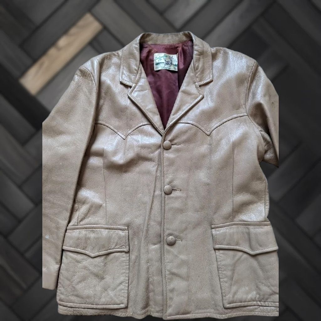 Vintage VINTAGE DEERSKIN leather COWBOY western blazer jacket 42 brown USA Made M Mens Size 40R - 1 Thumbnail