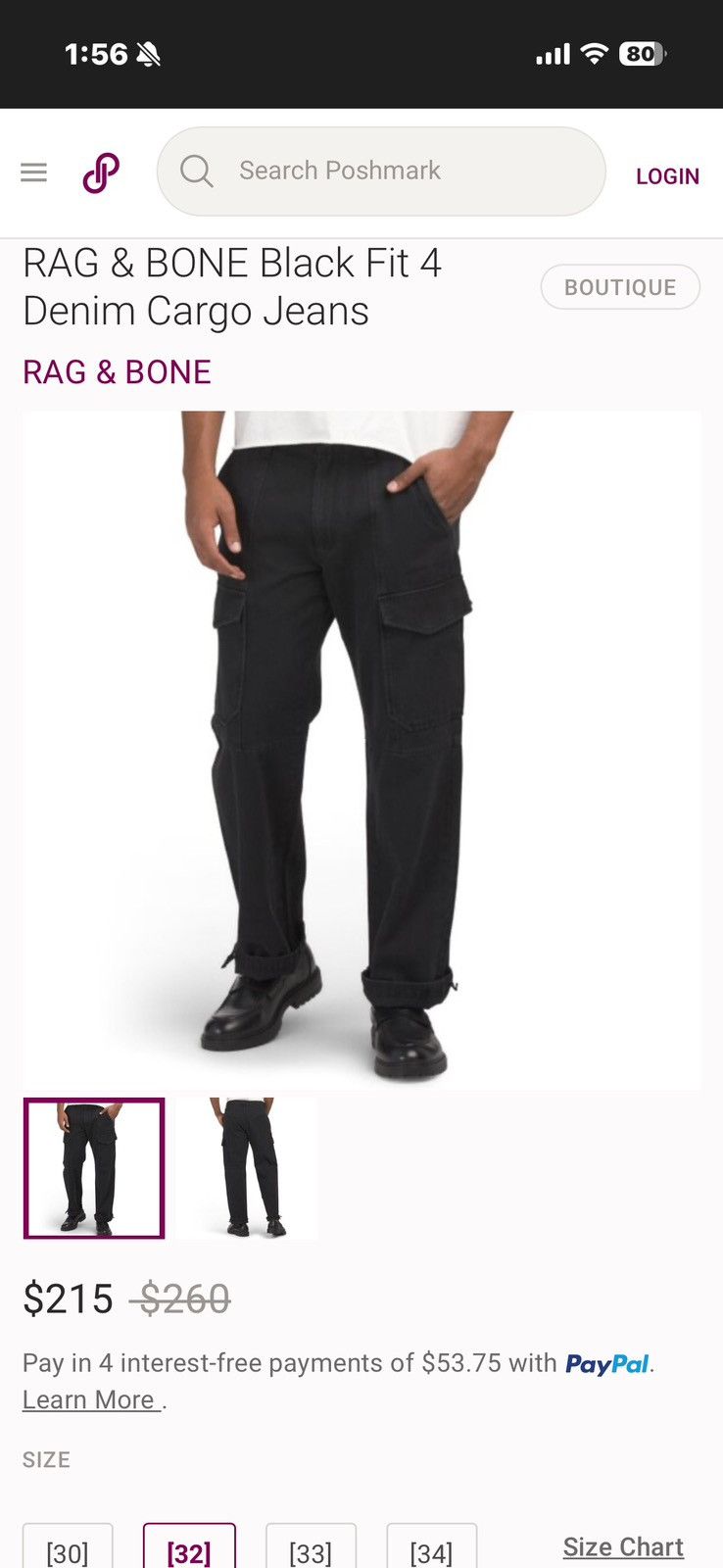 Rag & Bone Brand New Rag & Bone Black Fit 4 Denim Cargo Jeans Size 32 Size US 32 / EU 48 - 5 Thumbnail