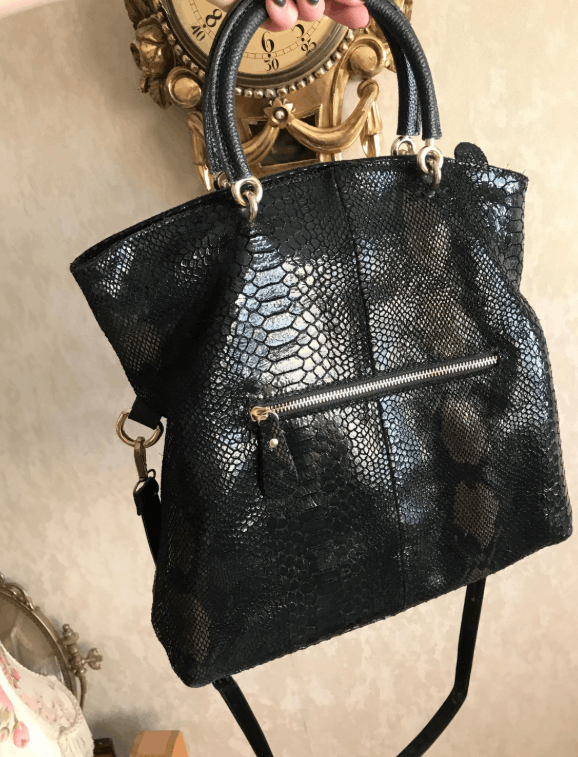 Vintage Black Snake Effect Leather Big Bag by Realer Size ONE SIZE - 6 Thumbnail