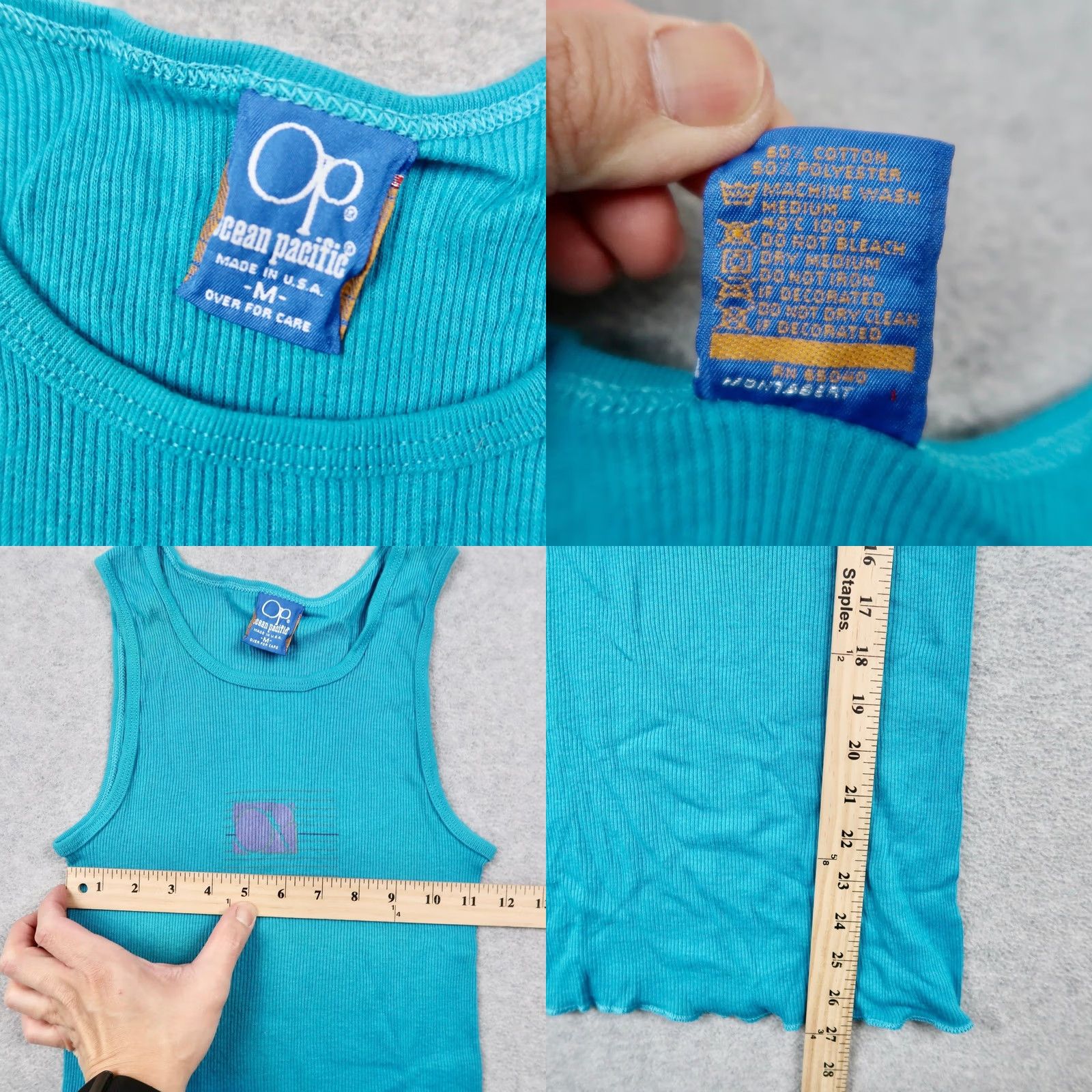 Ocean Pacific VINTAGE Ocean Pacific OP Ribbed Tank Top Blue Graphic M Medium USA Made Size M / US 6-8 / IT 42-44 - 8 Thumbnail