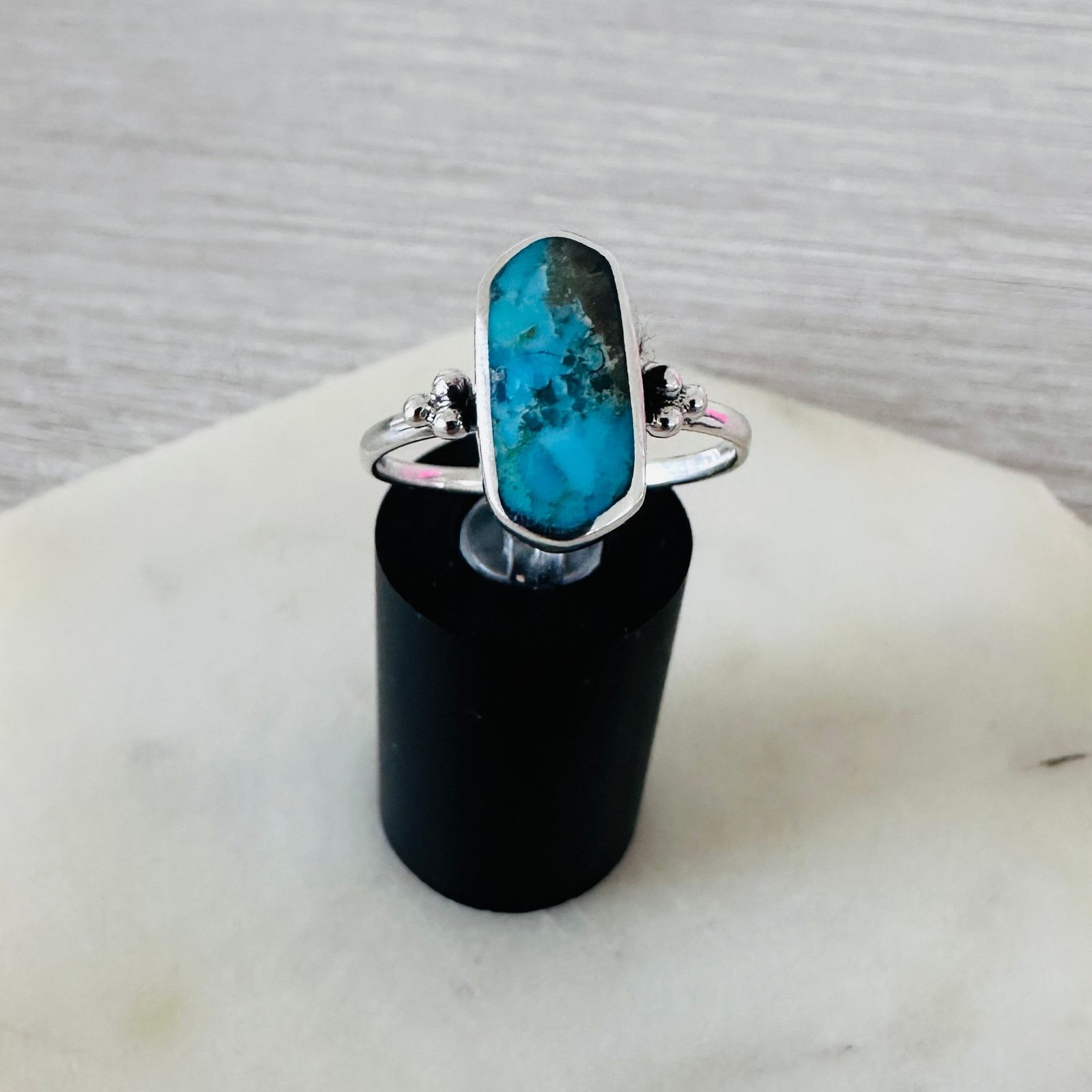 The Unbranded Brand Sterling Silver Turquoise Statement Ring Size ONE SIZE - 12 Thumbnail
