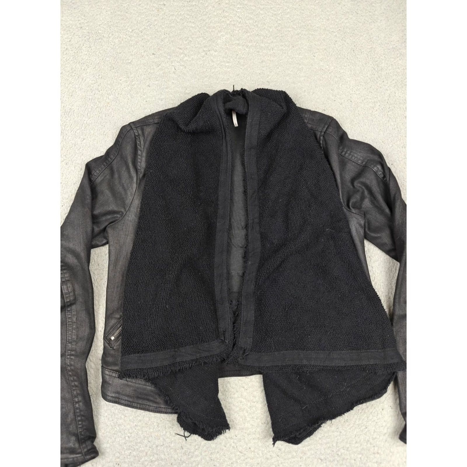 Free People Free People Jacket Womens 6 Black Denim Knit Shawl Moto Zip Pockets Collarless Jackets Size M / US 6-8 / IT 42-44 - 3 Thumbnail