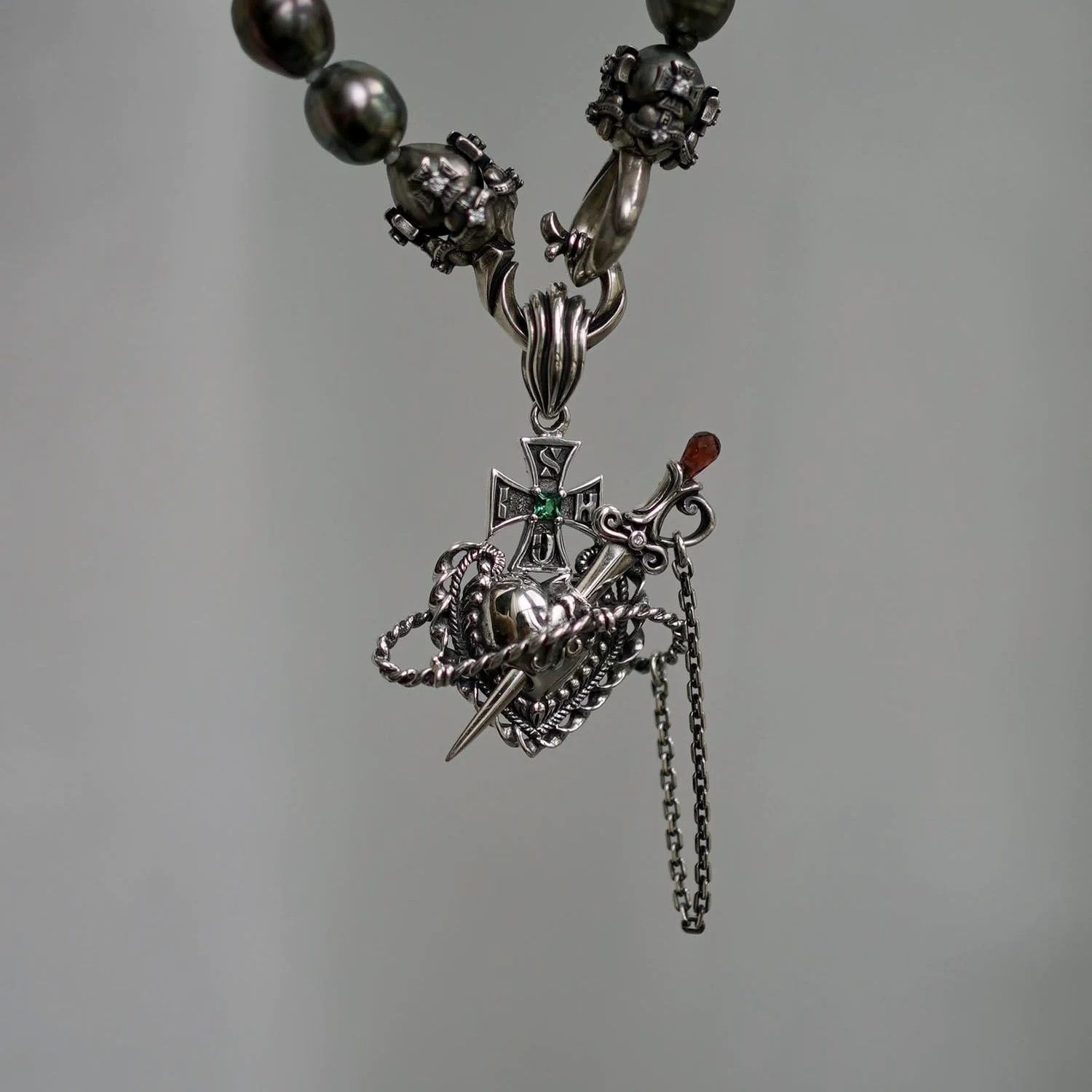 Sterling Silver Chrome Cross Sterling Silver Necklace Vintage chain Size ONE SIZE - 2 Thumbnail