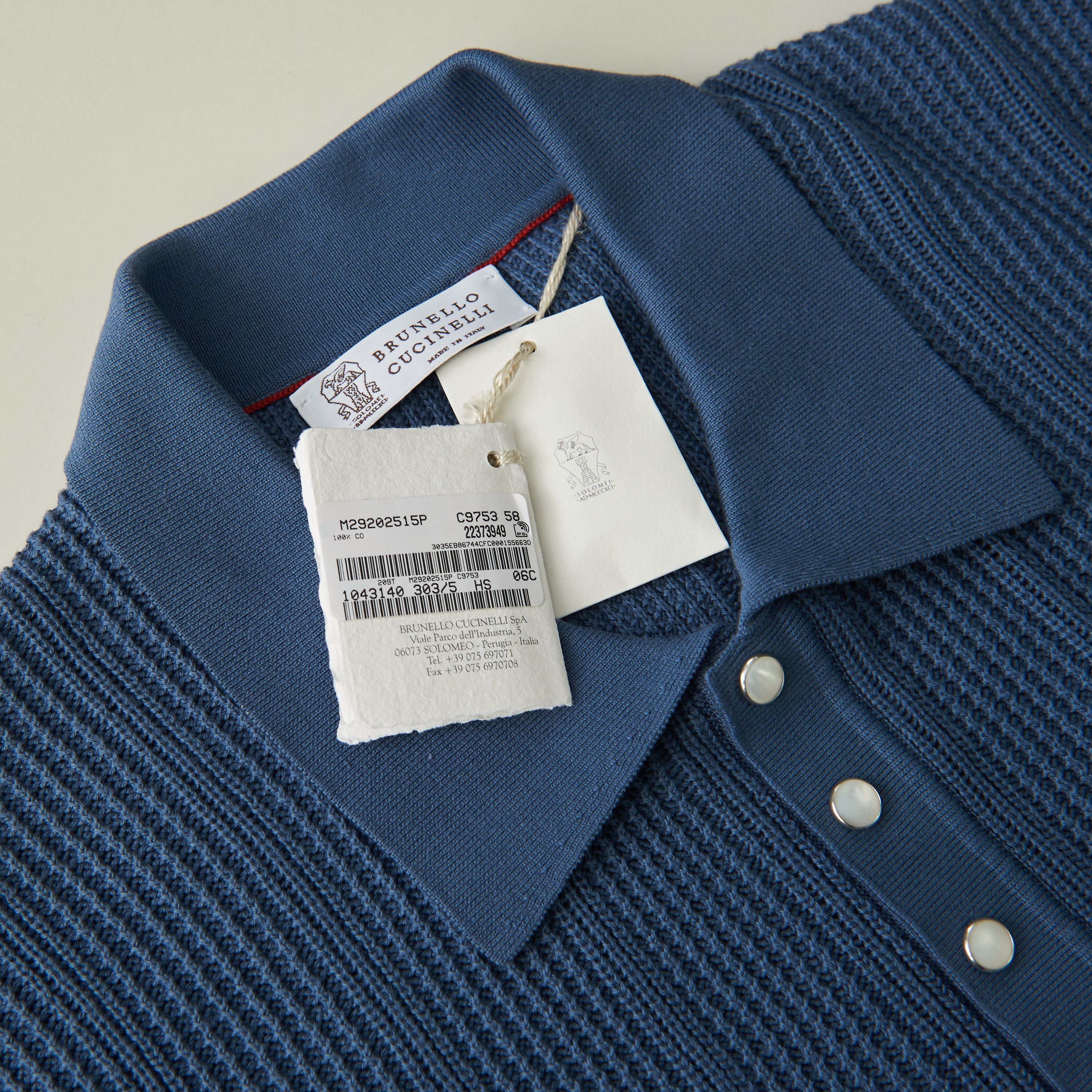 Brunello Cucinelli Textured Rib Knit Polo - Oxford Blue Cotton Size US XXL / EU 58 / 5 - 11 Thumbnail