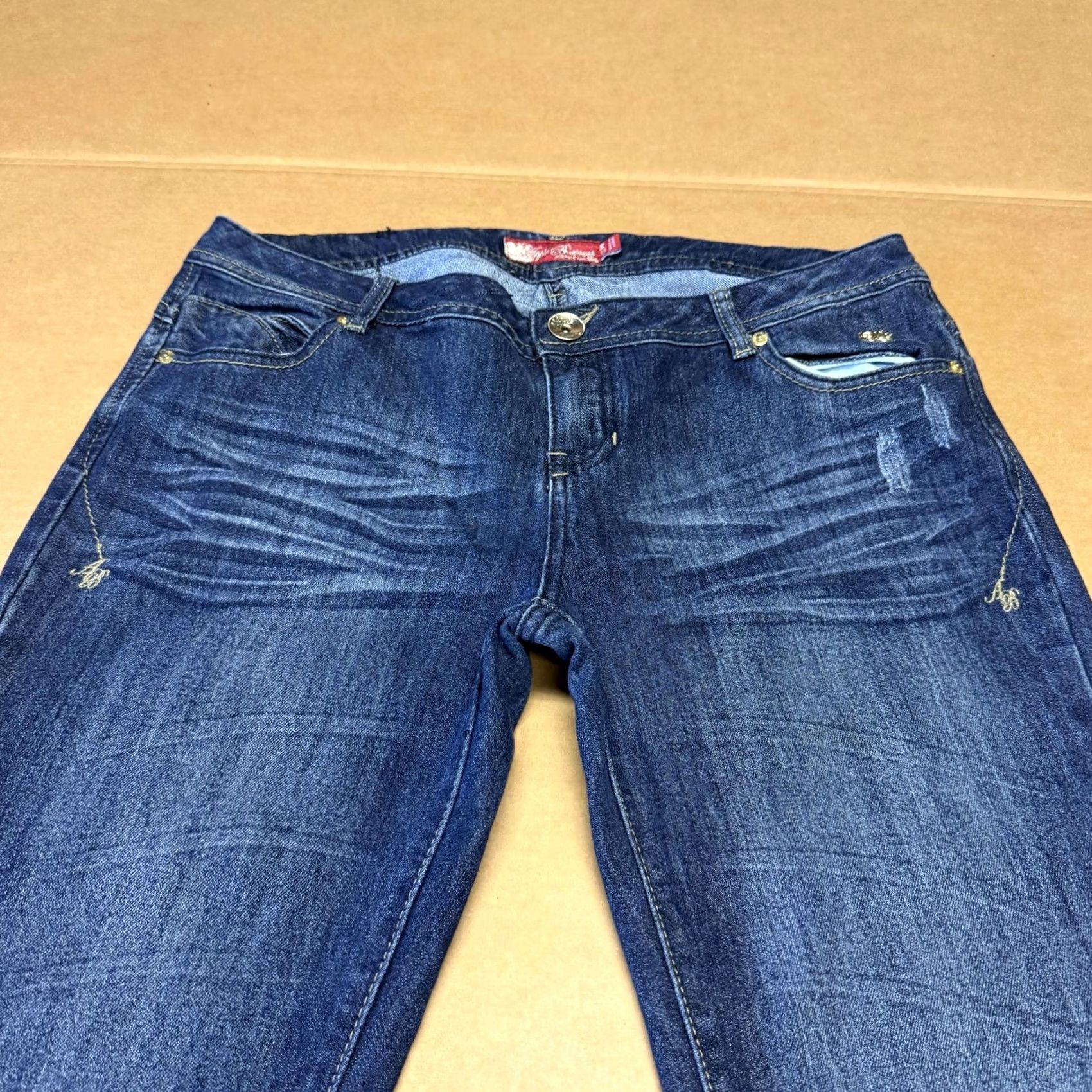 Vintage Apple Bottoms Jeans Juniors 13/14 Blue Low Rise Slim Straight Distressed Stretch Denim Jeans Size 34" / US 12 / IT 48 - 6 Thumbnail