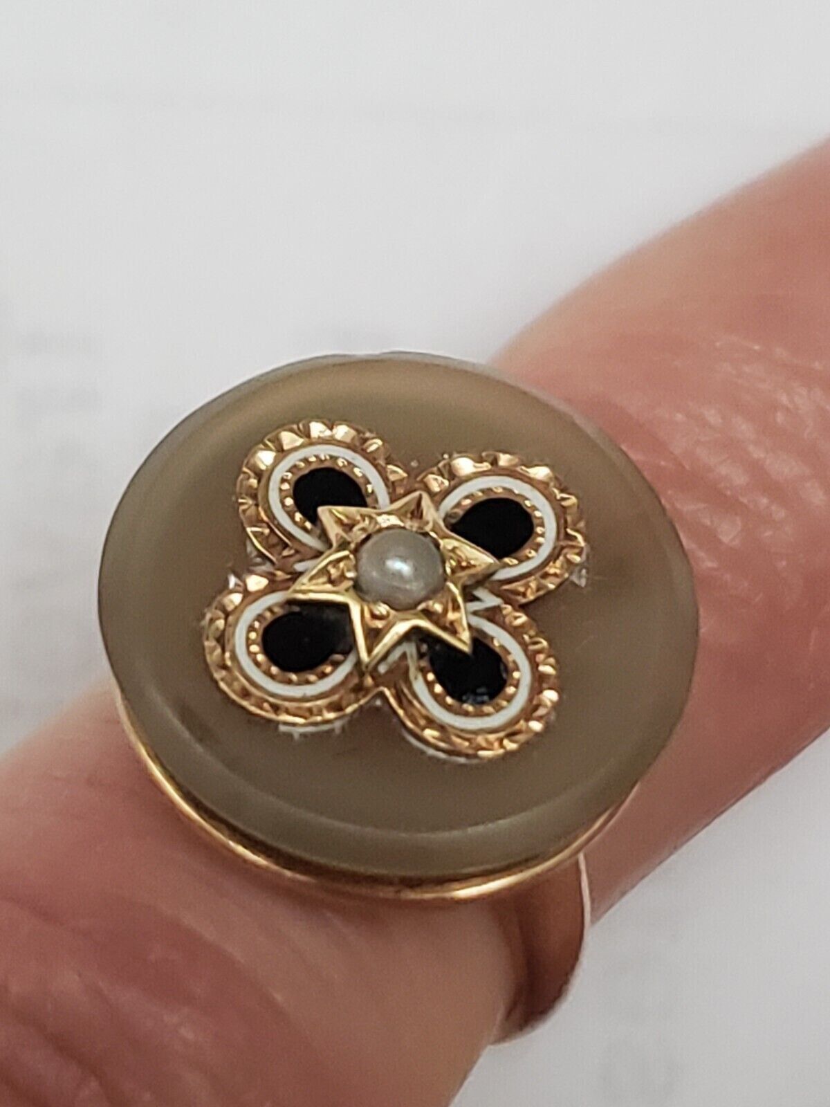 Other Victorian 10k Y/Gold Genuine Agate Seed Pearl Enamel Ring Size ONE SIZE - 3 Thumbnail