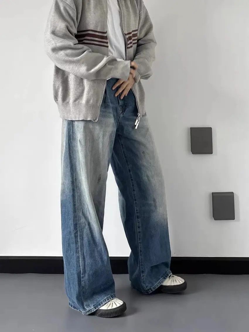 Designer × Japanese Brand Retro casual high street wide leg straight jeans Size US 33 - 3 Thumbnail