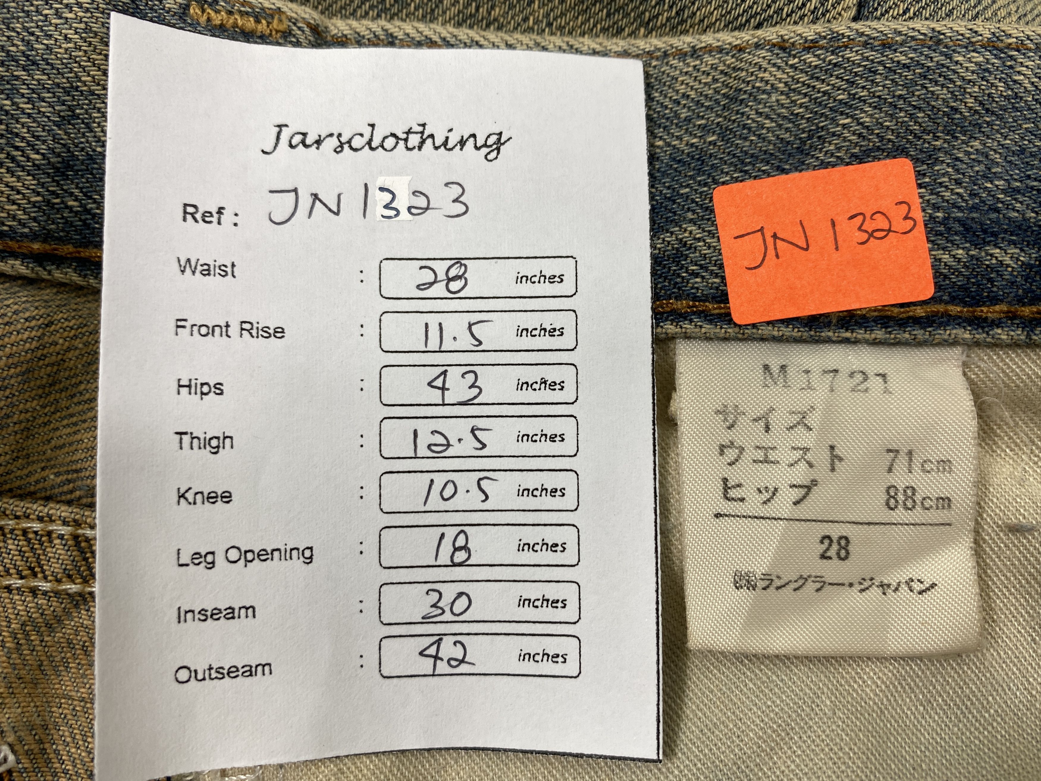 Japanese Brand Redline Dirty Used Blue Vintage Wrangler 28x30 Denim -JN1323 Size US 28 / EU 44 - 7 Thumbnail