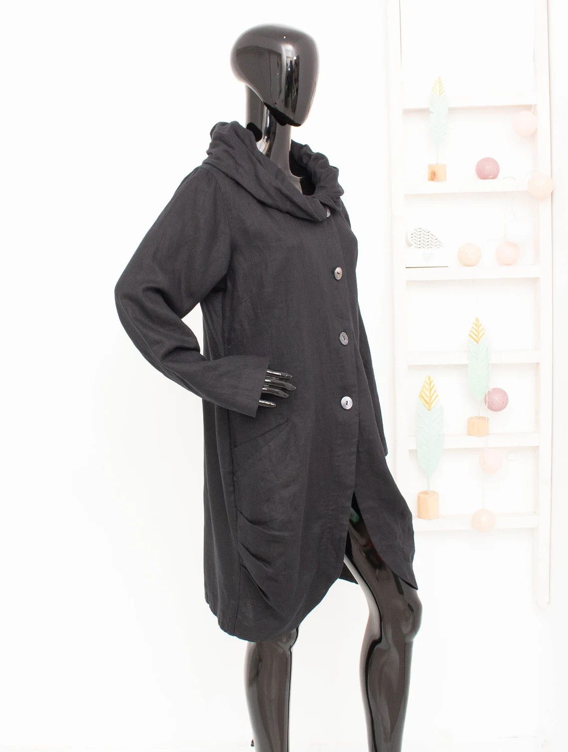 Vintage Avant Garde Linen Coat by Bitte Kai Rand Copenhagen Black Size M / US 6-8 / IT 42-44 - 1 Thumbnail