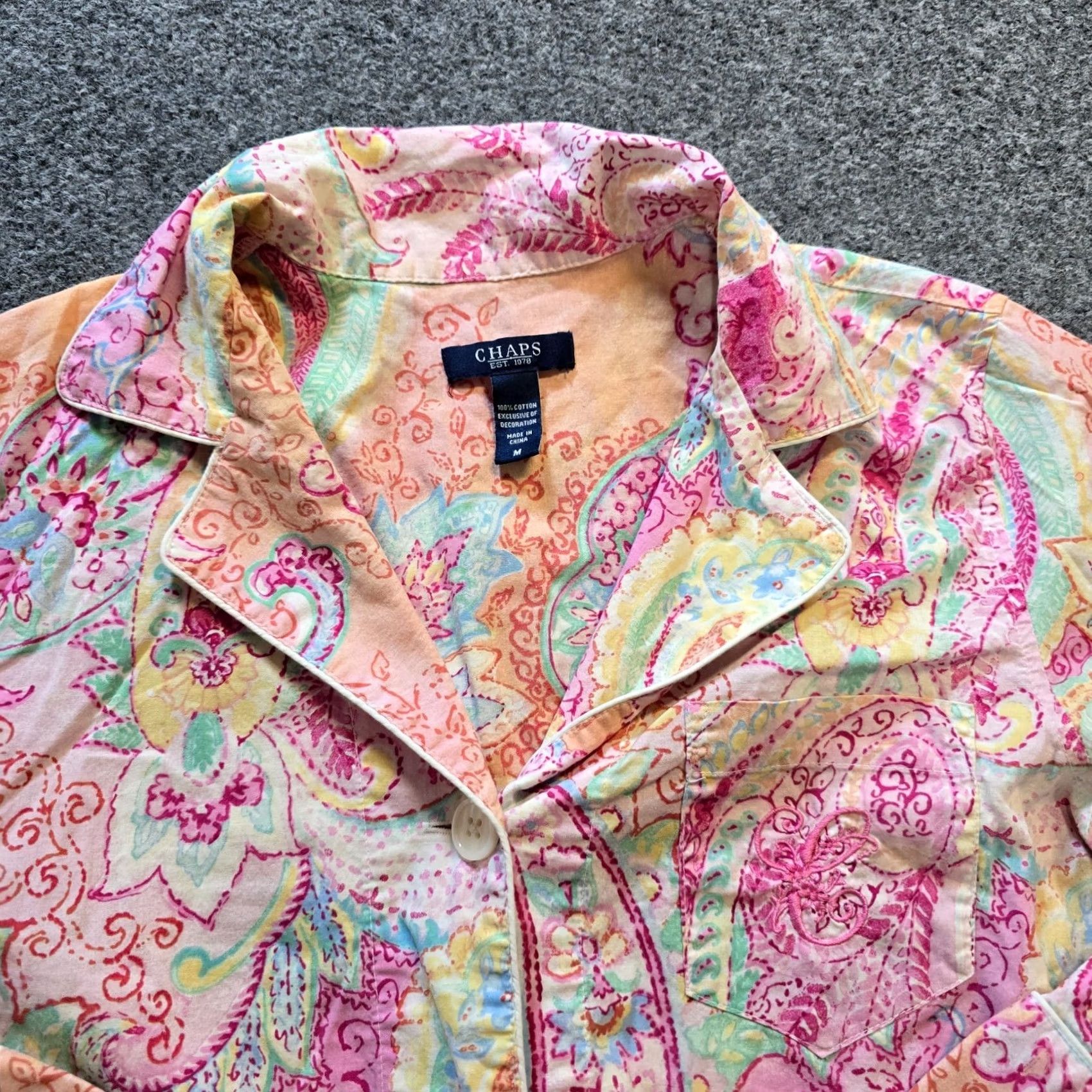 Chaps Chaps Nightgown Womens Size Medium Pink Paisley Button Up Pajama Lounge Shirt Size ONE SIZE - 2 Thumbnail