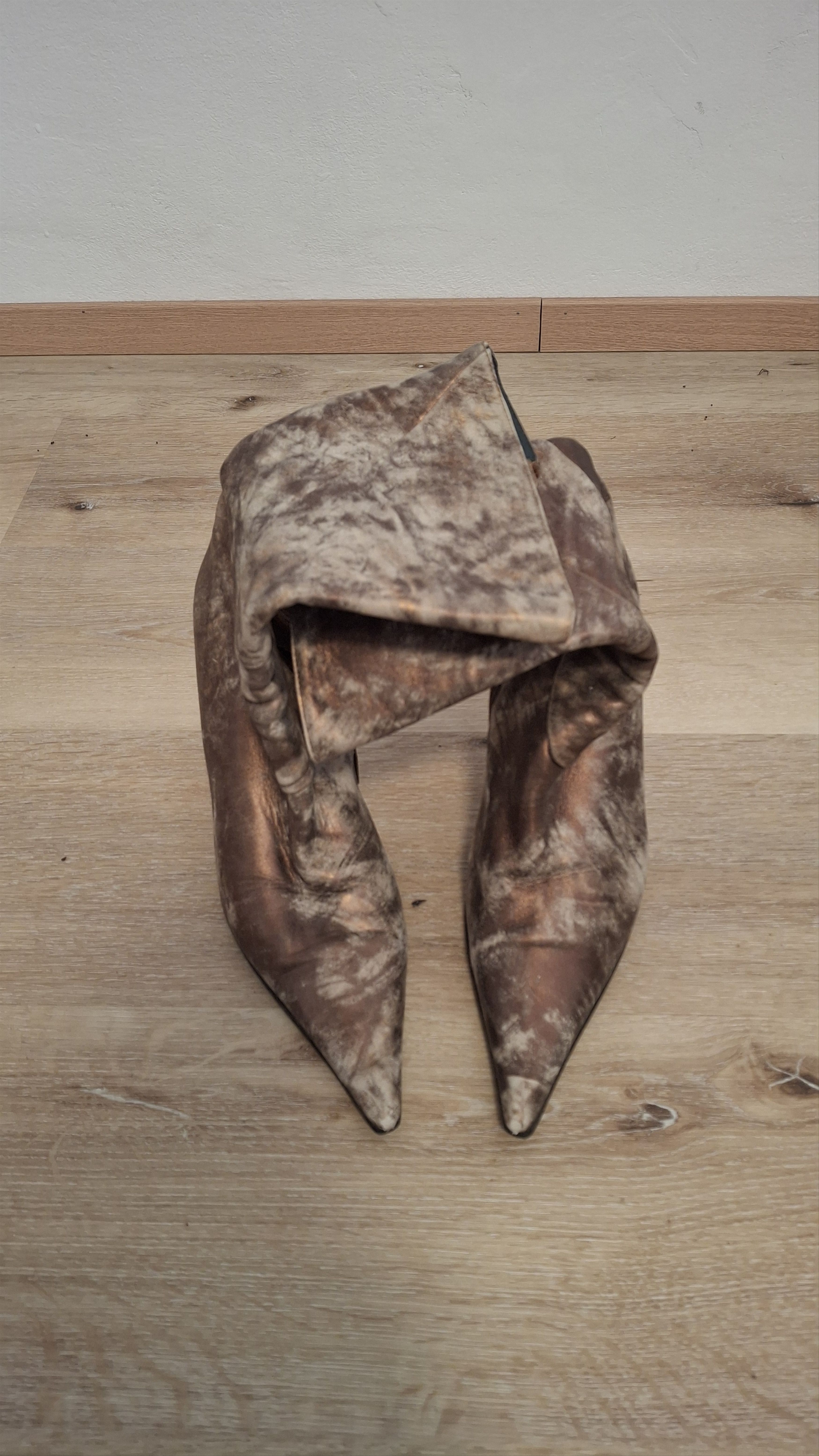 Vintage Y2K Bronze Leather Heeled Boots EU 37 Size US 7 / IT 37 - 16 Thumbnail