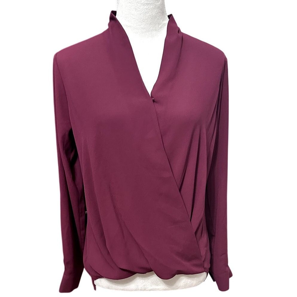 Other Pleione Blouse Purple Crepe Long Sleeve V Neck Faux Wrap XS Size XS / US 0-2 / IT 36-38 - 1 Thumbnail