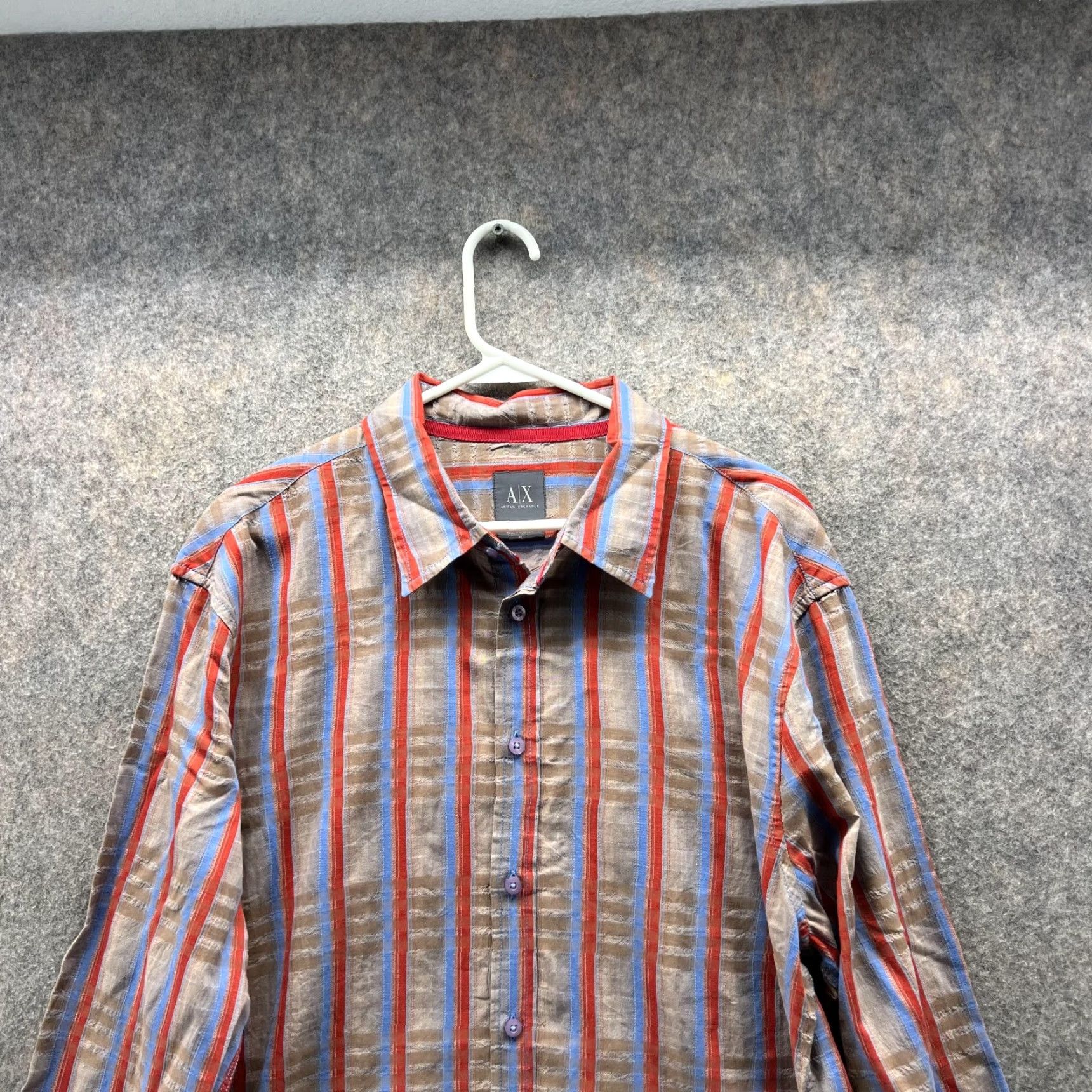 Armani Exchange VINTAGE Armani Exchange Shirt Men XL Striped Button-Down Blue Beige Casual Business Formal Party/Cocktail Travel Workwear Size US XL / EU 56 / 4 - 2 Thumbnail
