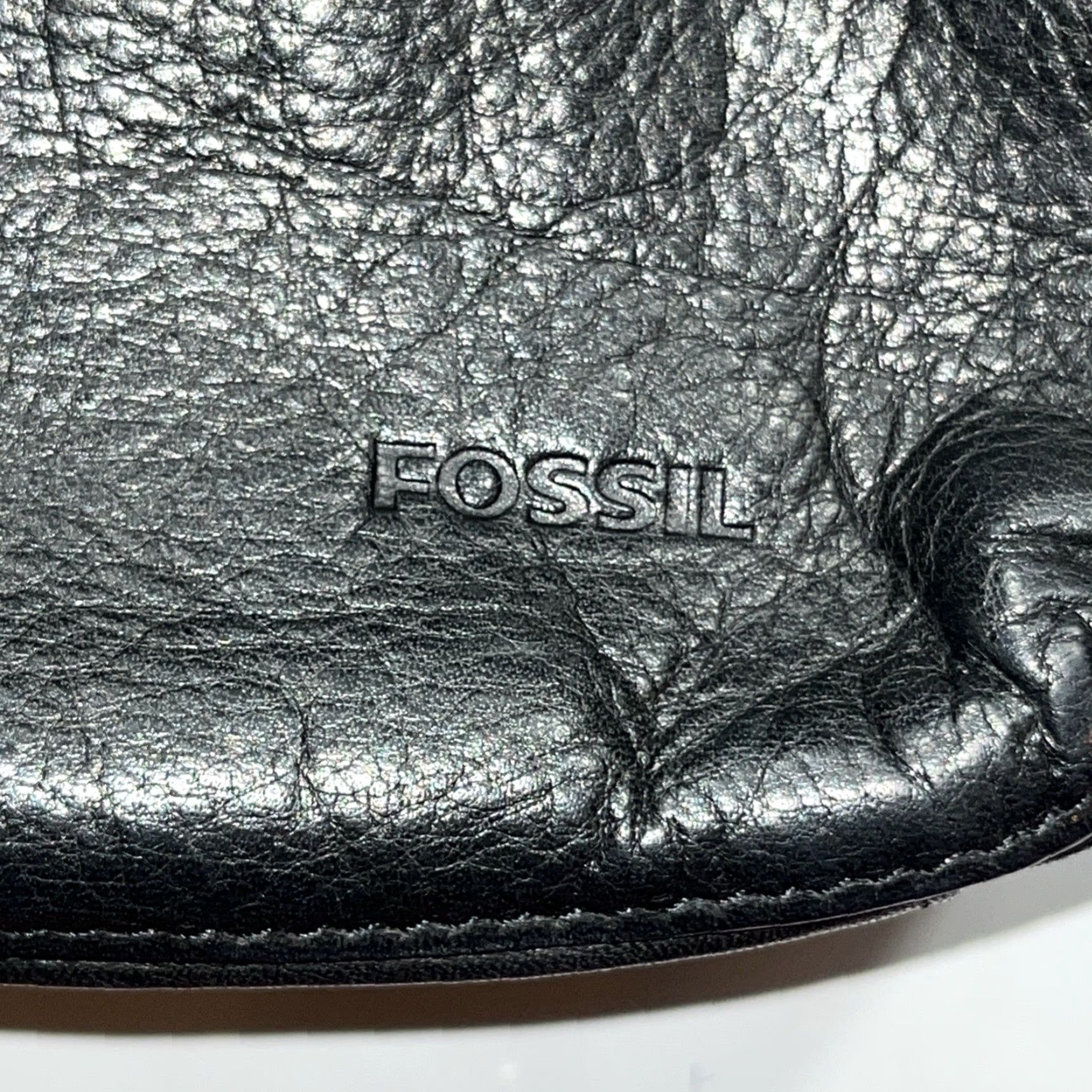 Fossil VINTAGE Fossil Crossbody Bag Ladies Small Pebbled LEATHER Evening Purse Black Zip Closure Silver Hardware Dressy Size ONE SIZE - 4 Thumbnail