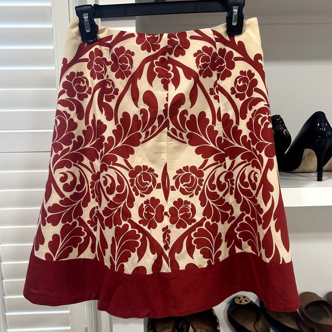Ann Taylor Ann Taylor Women's Cream Red Floral Silk Blend Skirt 0P Size 25" / US 0 / IT 36 - 1 Thumbnail