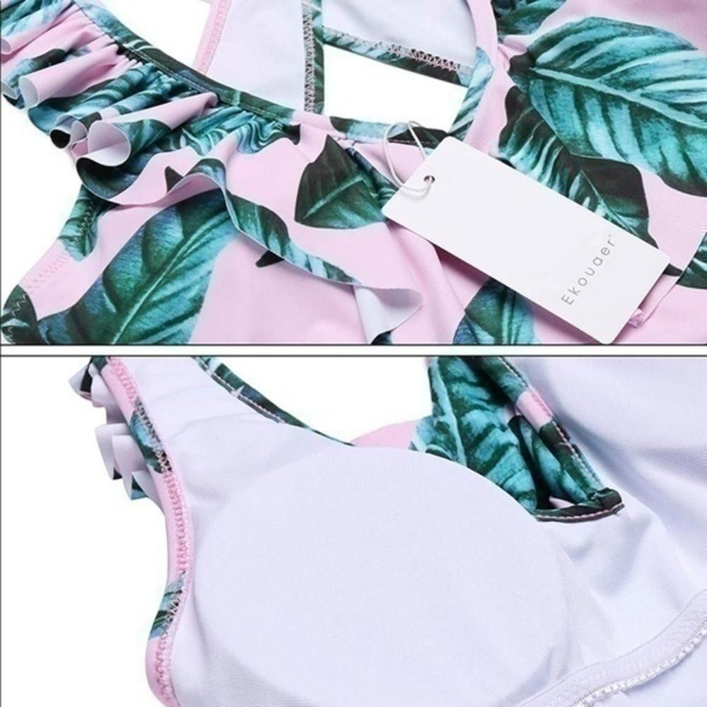 Designer Ruffle one piece swimsuit- palm leaf print Size ONE SIZE - 5 Thumbnail