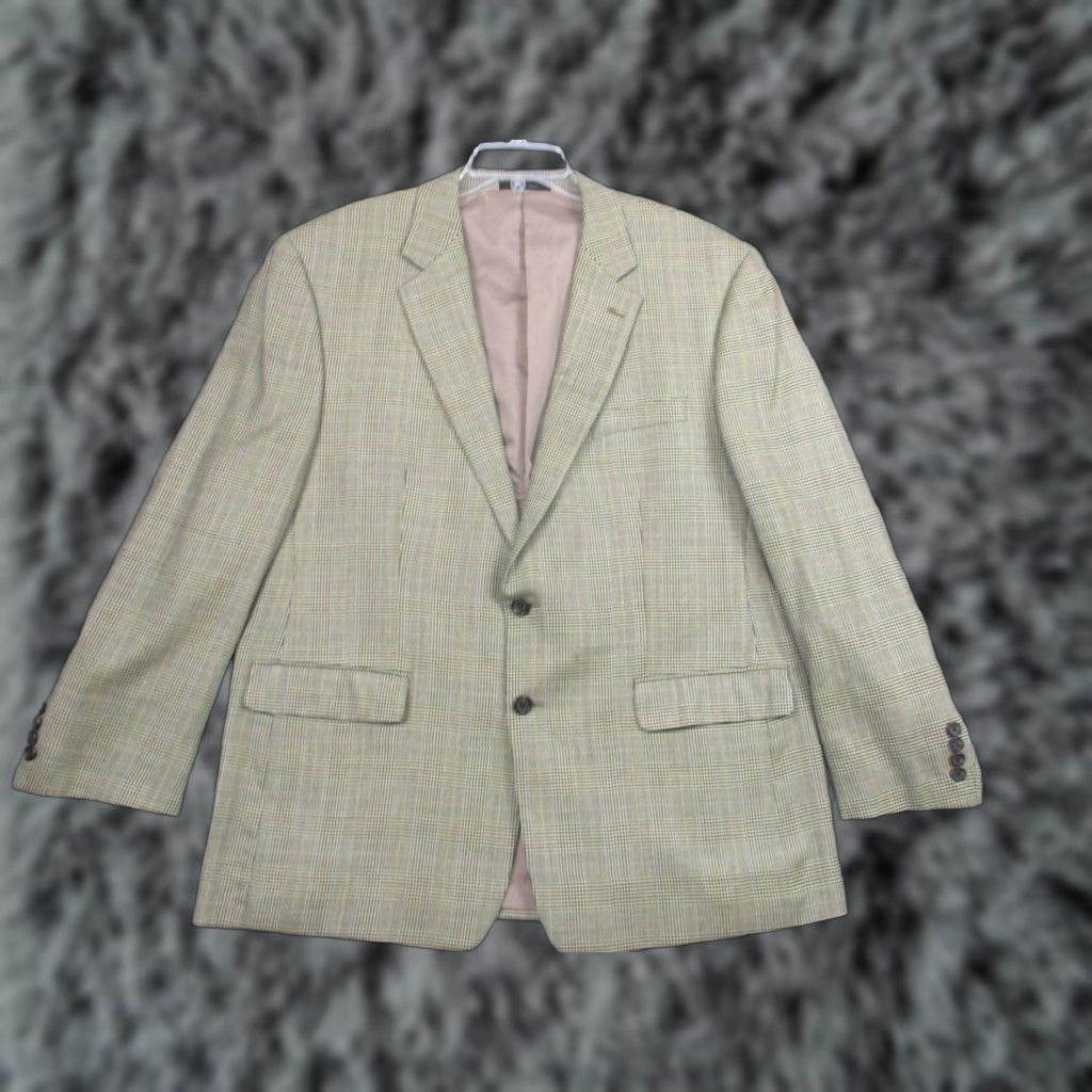 Ralph Lauren Lauren Ralph Lauren Blazer Mens 46R Tan Silk Wool Glen Plaid Two Button Vented Size 46R - 1 Thumbnail