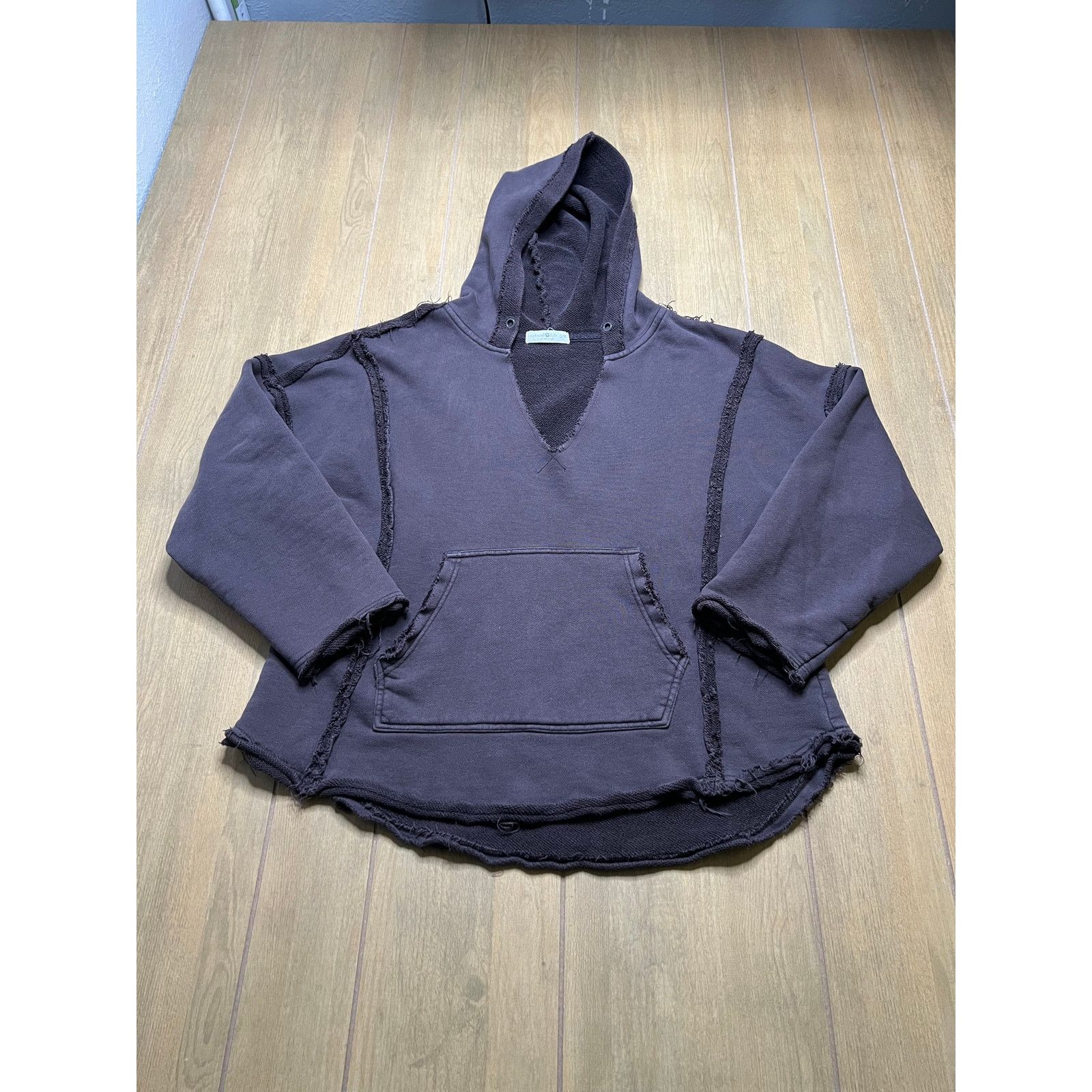 Vintage Natural Life Raw Edge Hoodie Brown S/M Boho Pullover Cotton Size M / US 6-8 / IT 42-44 - 9 Thumbnail