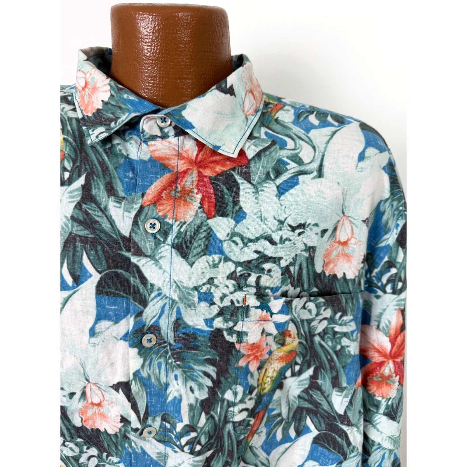 Tommy Bahama Tommy Bahama Island Zone Shirt Men 2XL Floral Parrot Hawaiian Luau Linen Blend Long Sleeve Button-Up Shirt Size US XXL / EU 58 / 5 - 2 Thumbnail