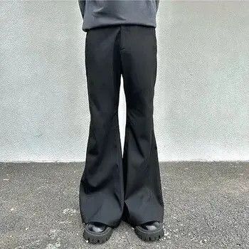 image of Vintage Harajuku Straight Embroidery Flate Pants Wide Leg Casual in Black, Men's (Size 32)