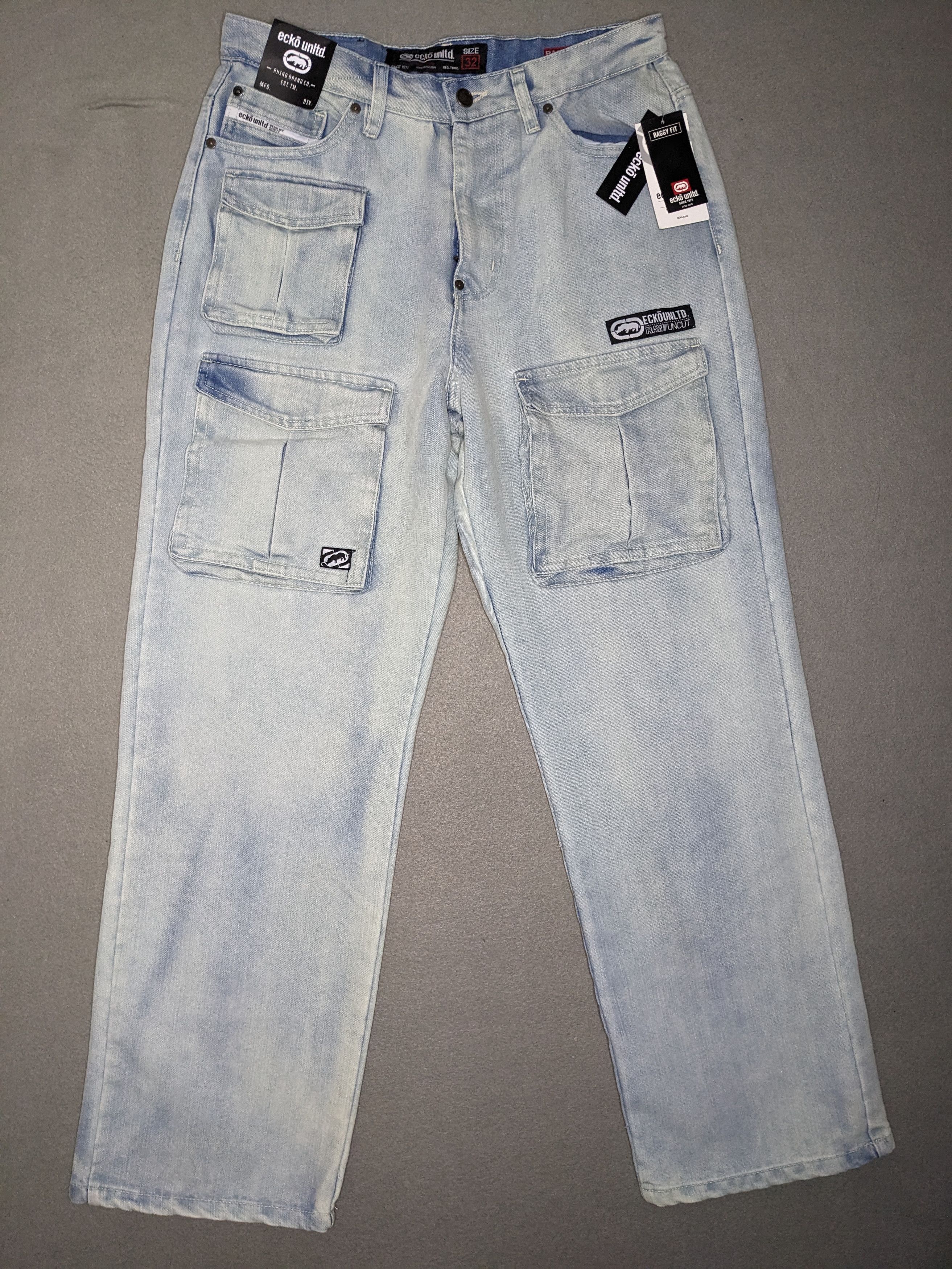 Ecko Unltd. VTG Y2K Ecko Unltd Denim Cargo Pants 33x31 Baggy Jeans NWT Size US 33 - 1 Thumbnail