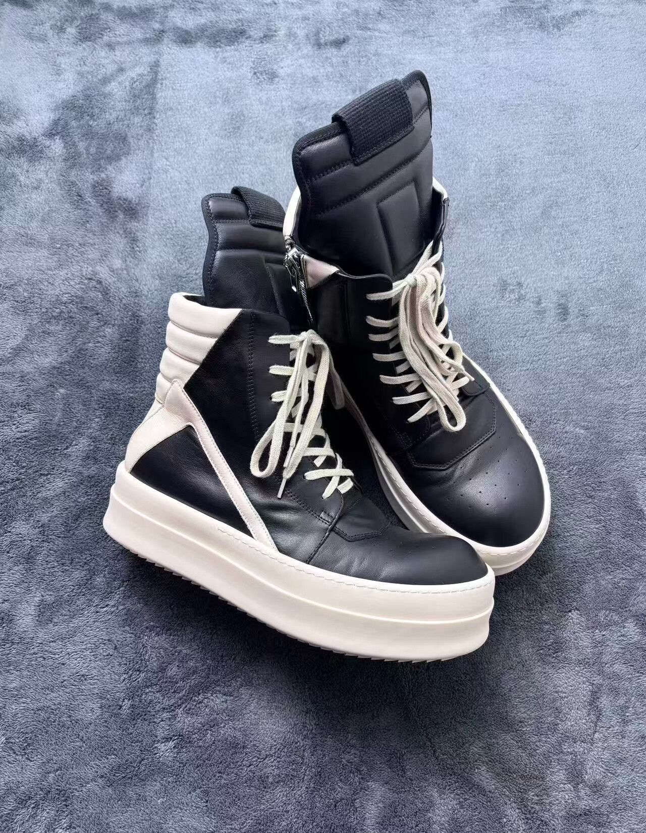 Rick Owens Rick Owens Leather Black Hitop Sneakers 24 Men Size US 10 / EU 43 - 1 Thumbnail