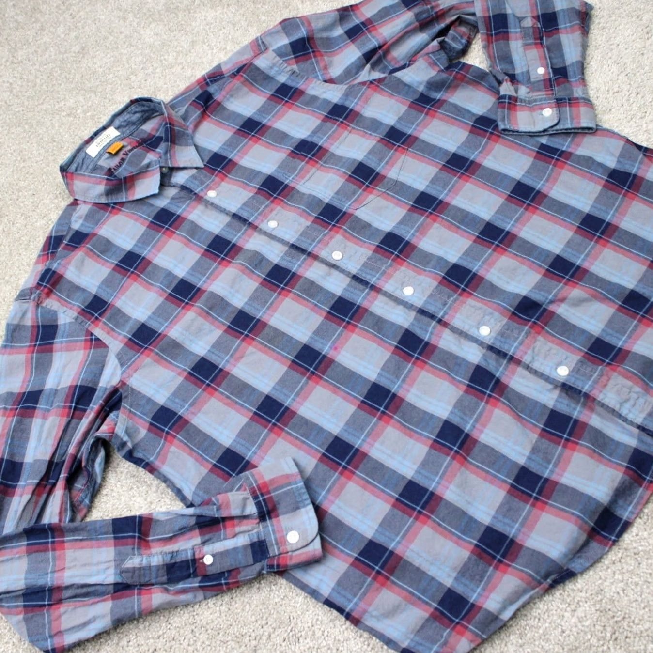 Vintage Tailor Vintage Button-Up Shirt Mens 2XL Blue Plaid Cotton Long Sleeve Modern Regular Fit Size US XXL / EU 58 / 5 - 7 Thumbnail