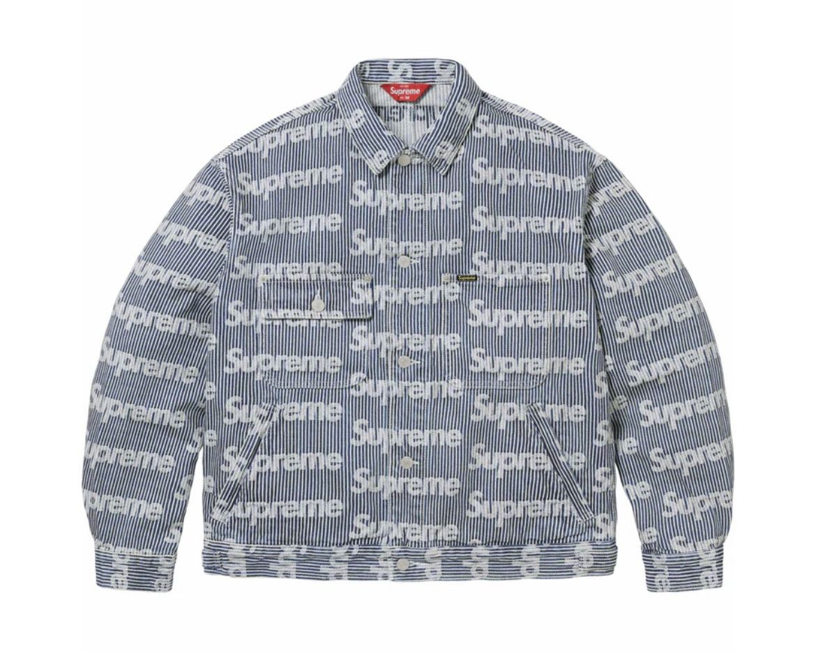 image of Supreme Denim Chore Trucker Jacket Stripe Size M In Hand, Men's