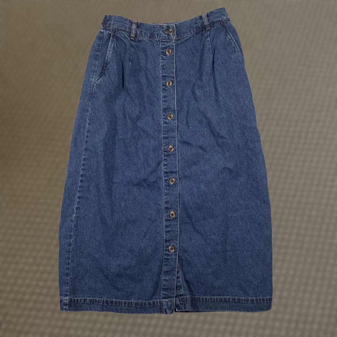 Denime VINTAGE? No. Cabin Creek Skirt Womens 12P Blue Denim Button Front Elastic Waist Midi Pockets Size 34" / US 12 / IT 48 - 1 Thumbnail
