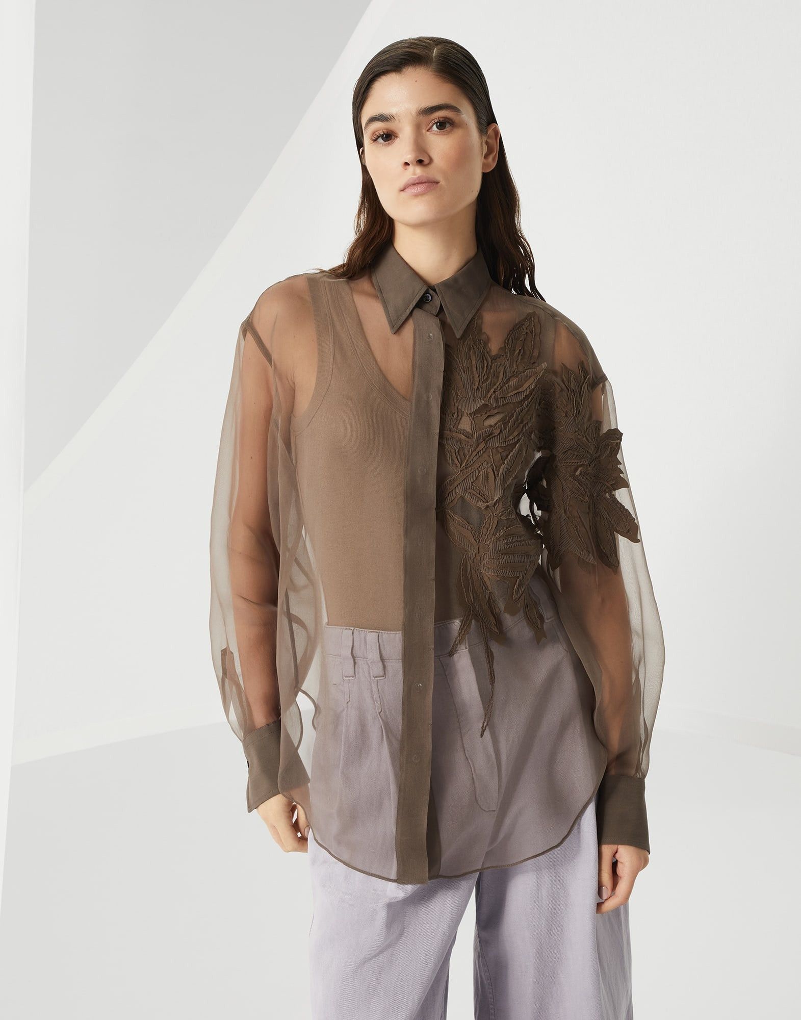 Brunello Cucinelli o1la1rc1a0326 Crispy Silk Shirt in Brown Size S / US 4 / IT 40 - 1 Thumbnail
