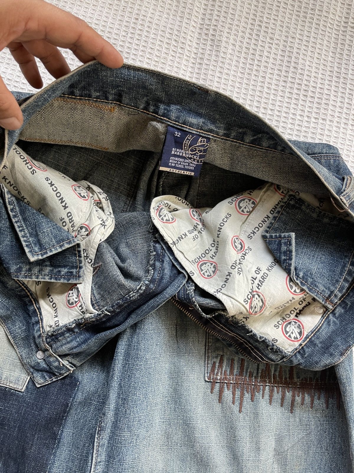 JNCO Rarerest🔥School Of Hard Knocks Skates Baggy Patchwork jeans Size US 35 - 15 Thumbnail