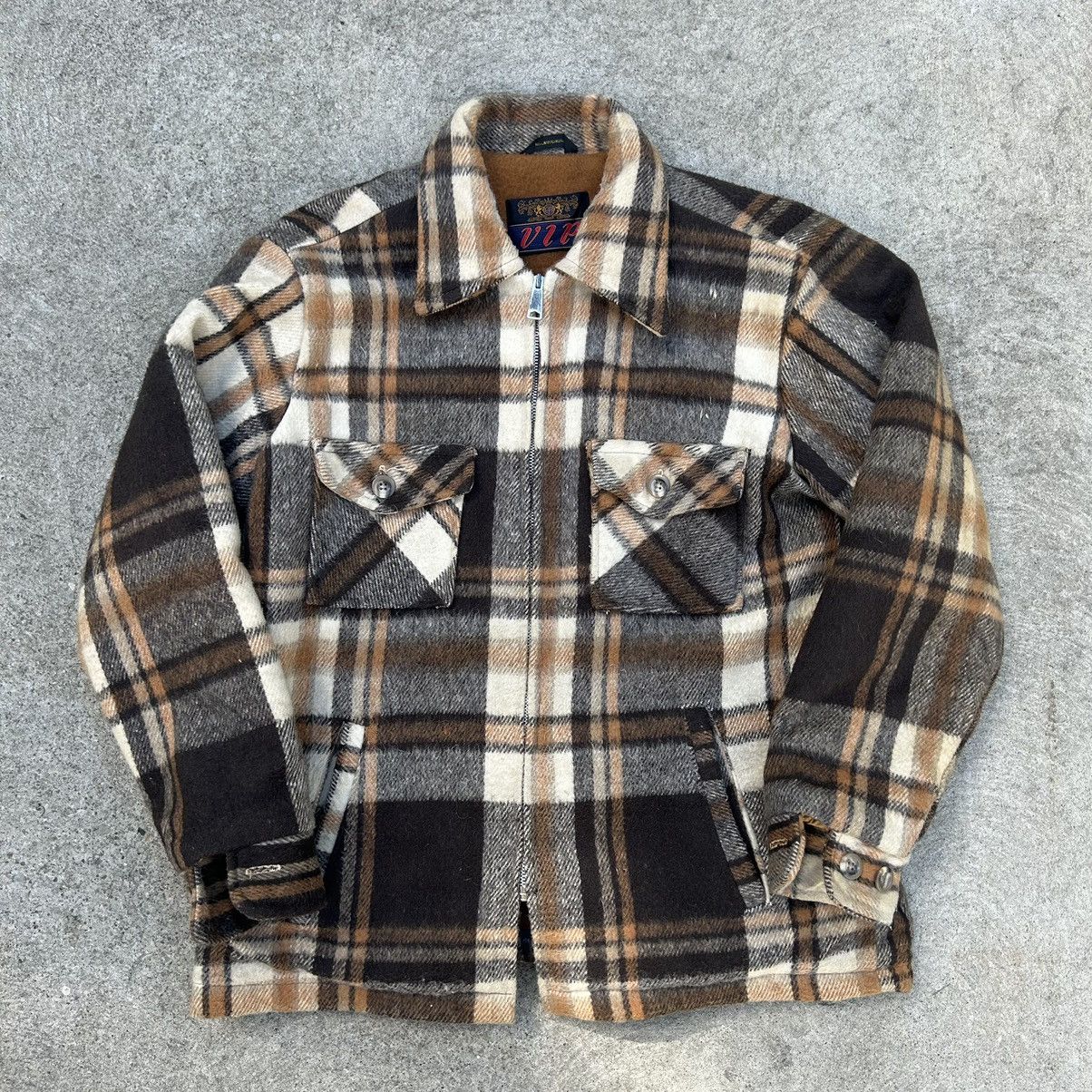 Vintage Vintage 80s VIP Flannel Jacket Wool Brown And Orange Size US L / EU 52-54 / 3 - 1 Thumbnail